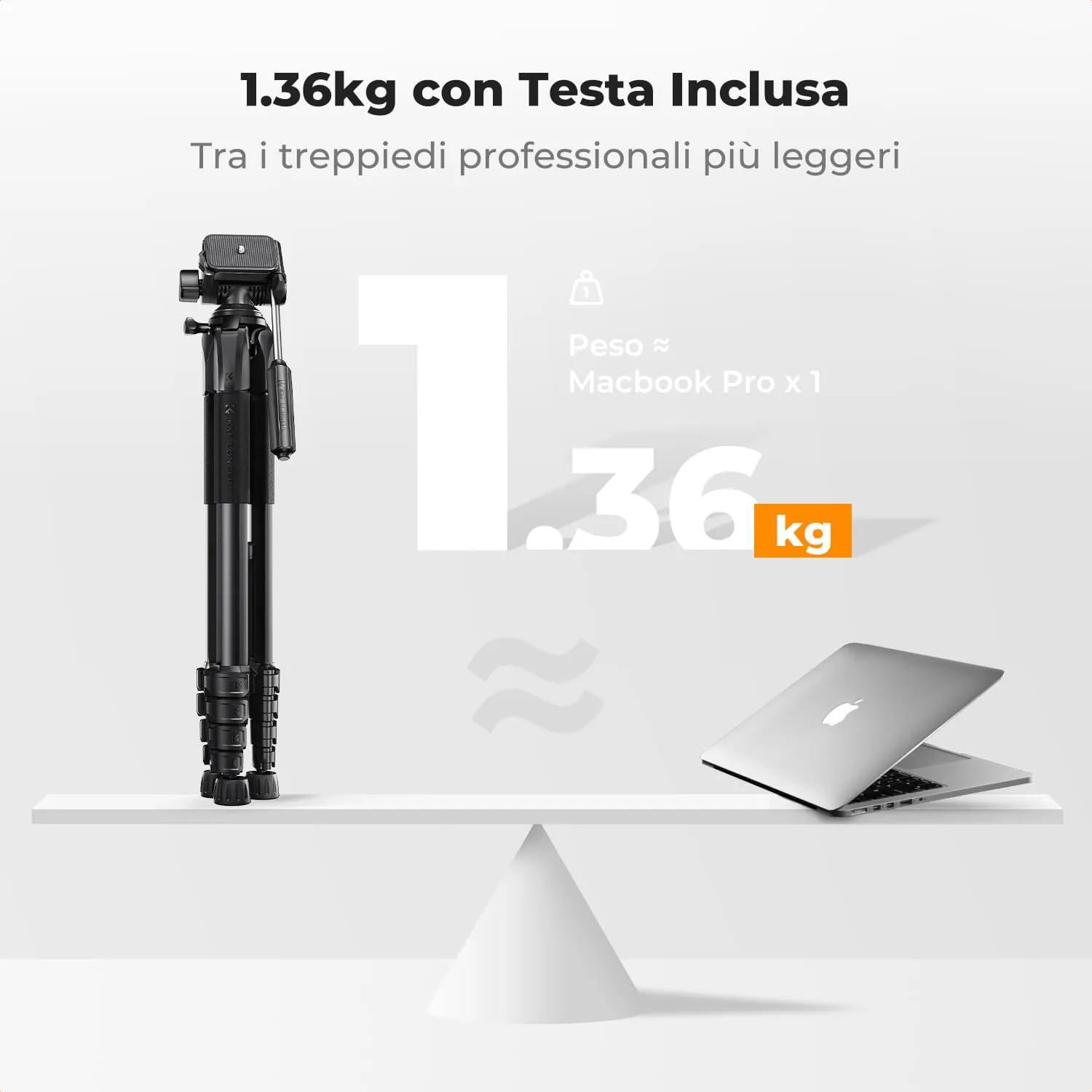 K&F Concept Treppiede Fotocamera 190 cm Nero 4 kg Alluminio