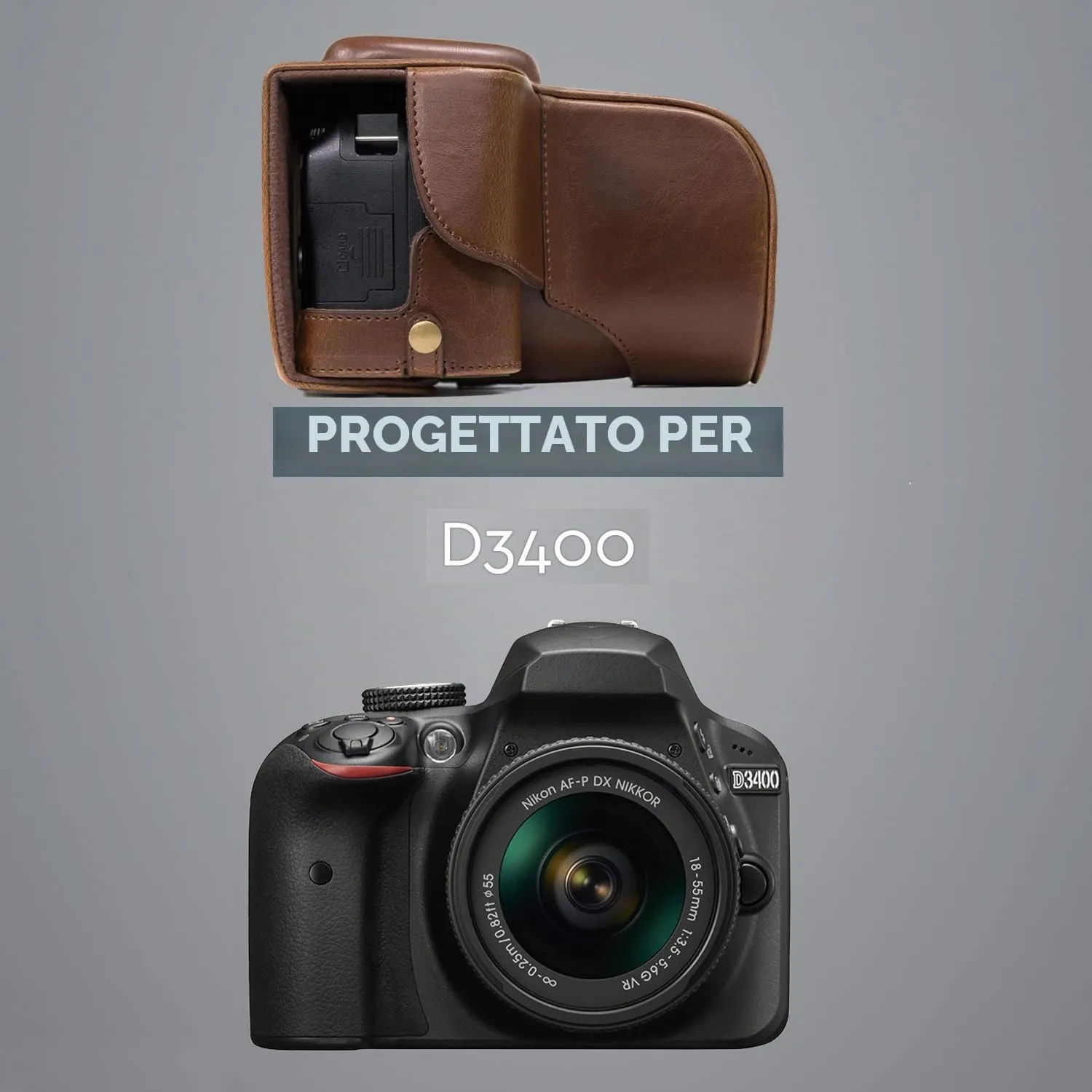 MegaGear MG857 Custodia Fotocamera Nikon D3400 Marrone Scuro