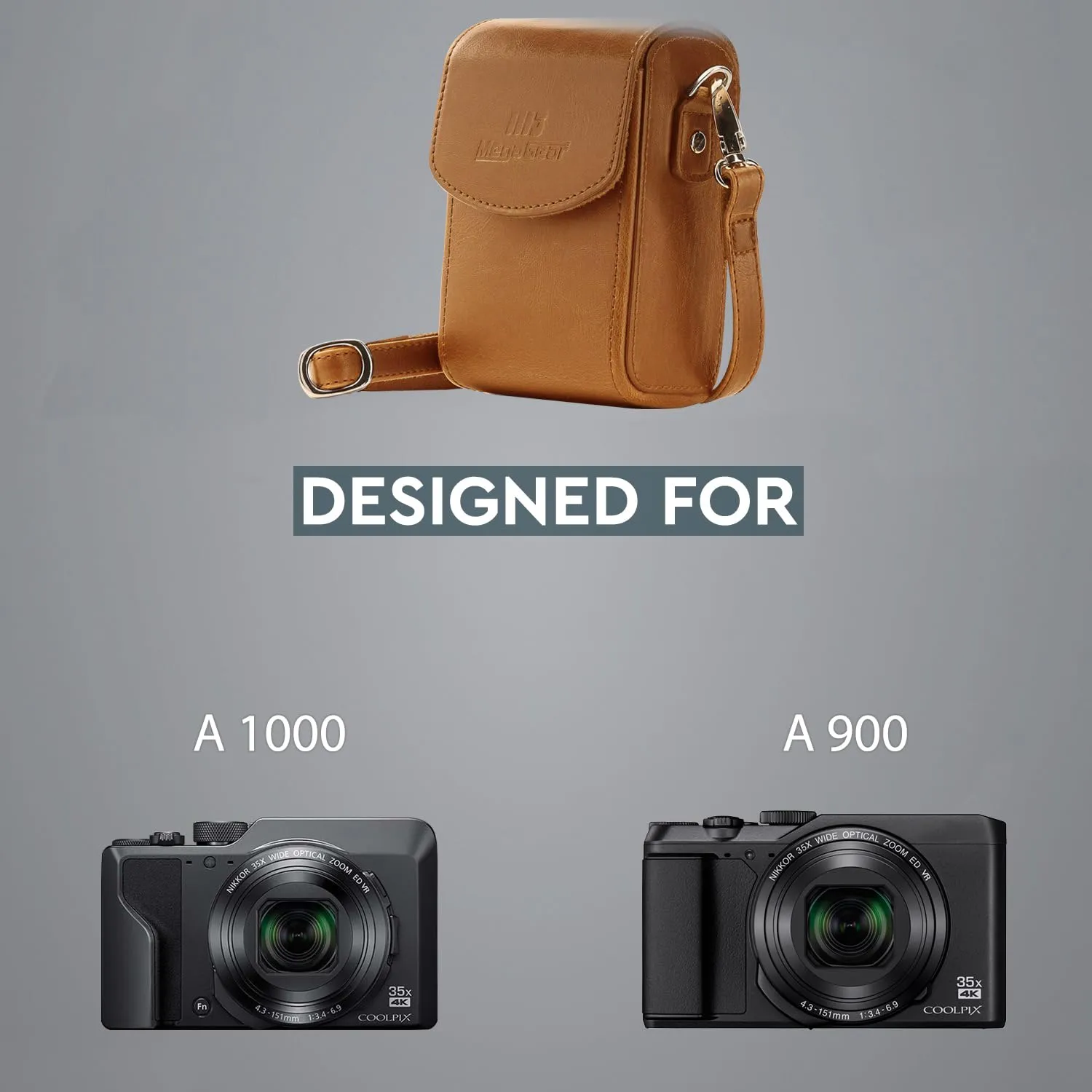 MegaGear Ever Ready custodia pelle Nikon A1000 marrone chiaro