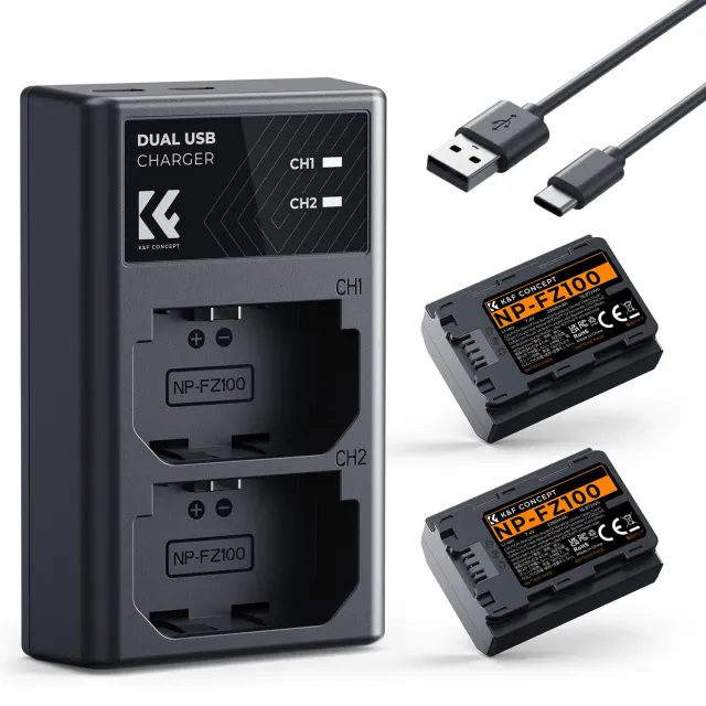 K&F Concept NP-FZ100 Batteria Doppia con Caricatore USB 2 Slot