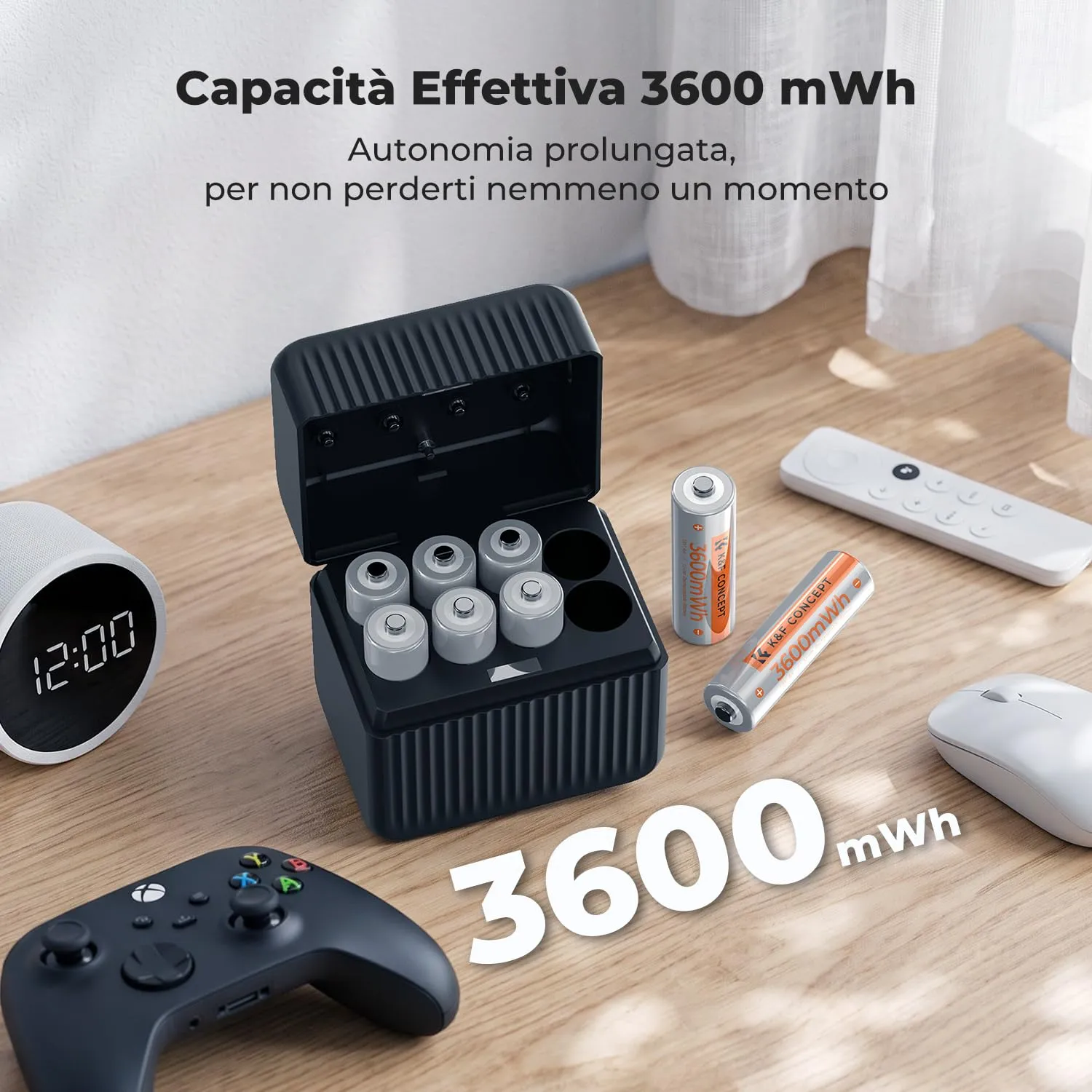 K&F Concept Batterie AA Ricaricabili Litio 1,5V 8 Pezzi 3600mWh