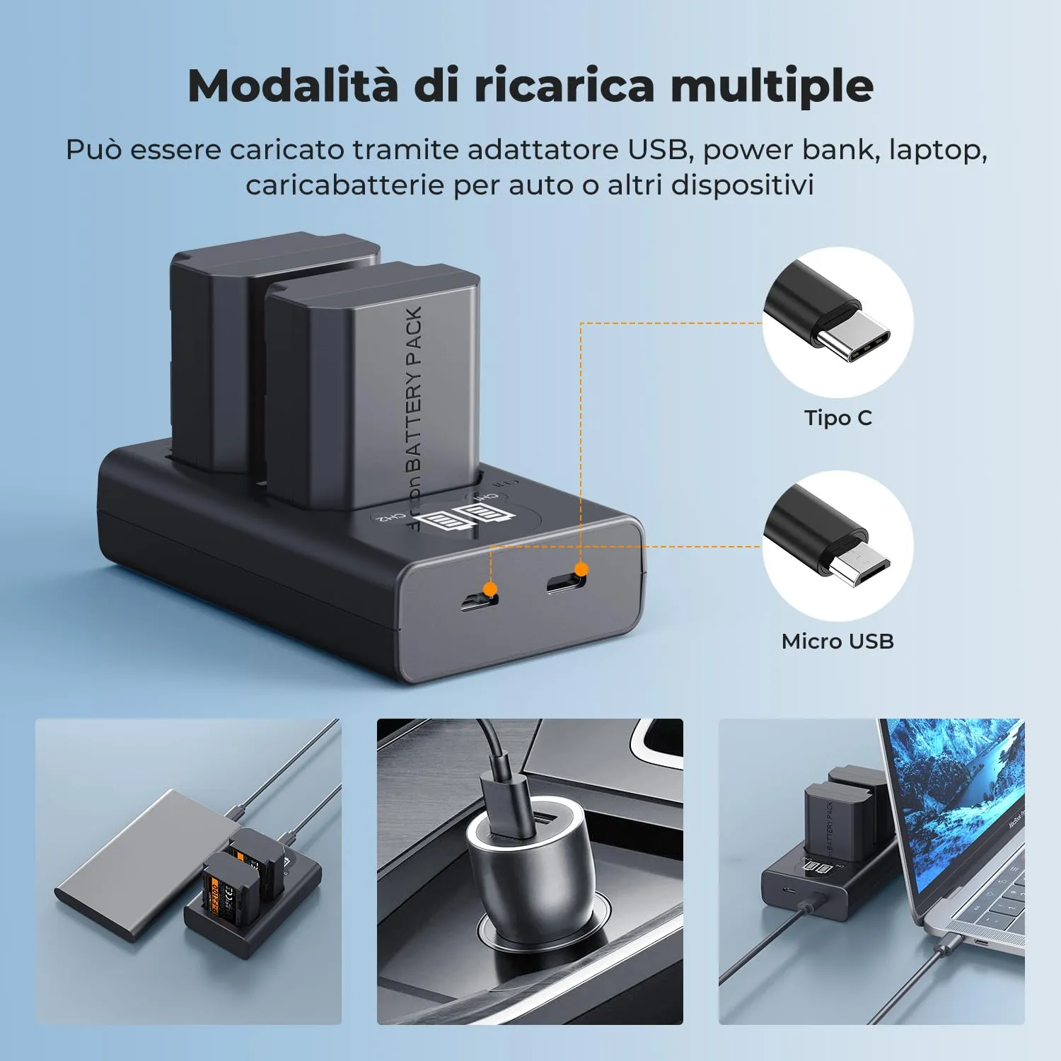 K&F Concept NP-FZ100 Batteria 2600mAh + Caricatore LCD 2 slot