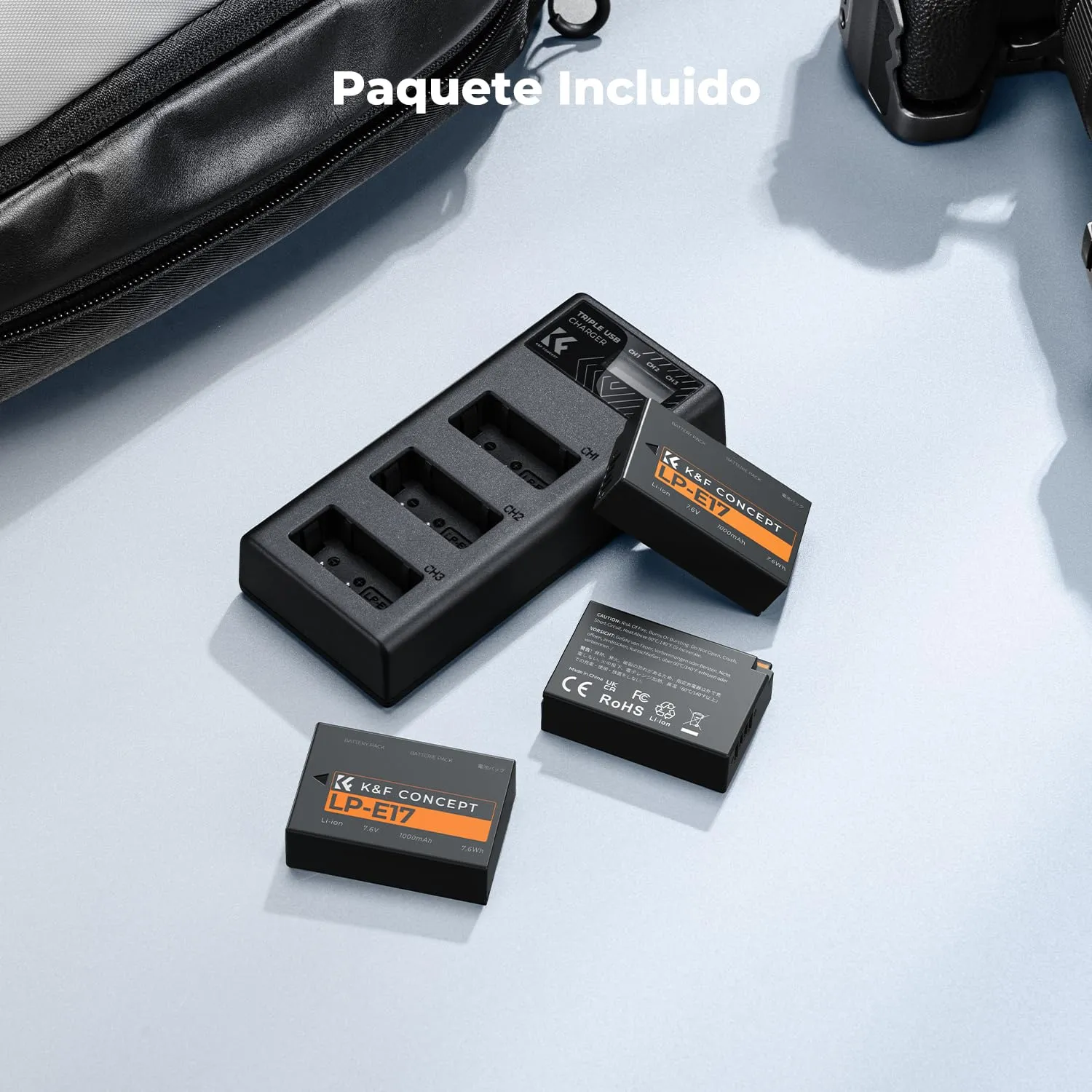K&F Concept LP-E17 Kit 3 Batterie + Caricatore LCD Canon
