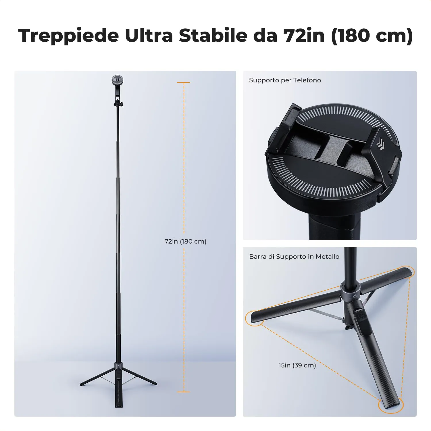 K&F Concept Treppiede Magnetico 3-in-1 Selfie Stick Nero 180cm Bluetooth