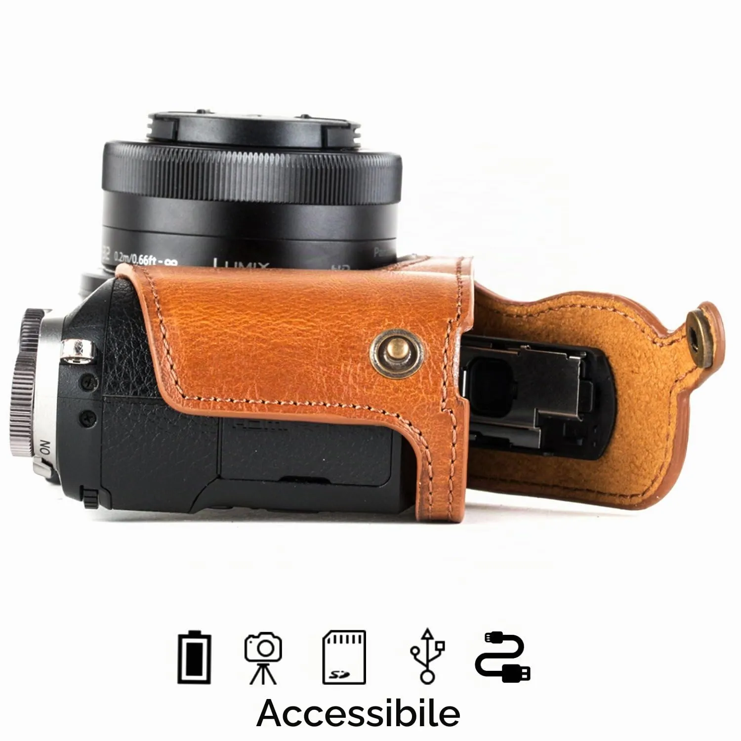 MegaGear MG1302 Custodia Fotocamera Panasonic GX85 Beige Ecopelle