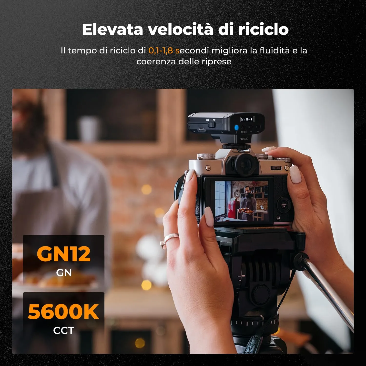 K&F Concept GN12 mini flash fotocamera ricaricabile USB-C