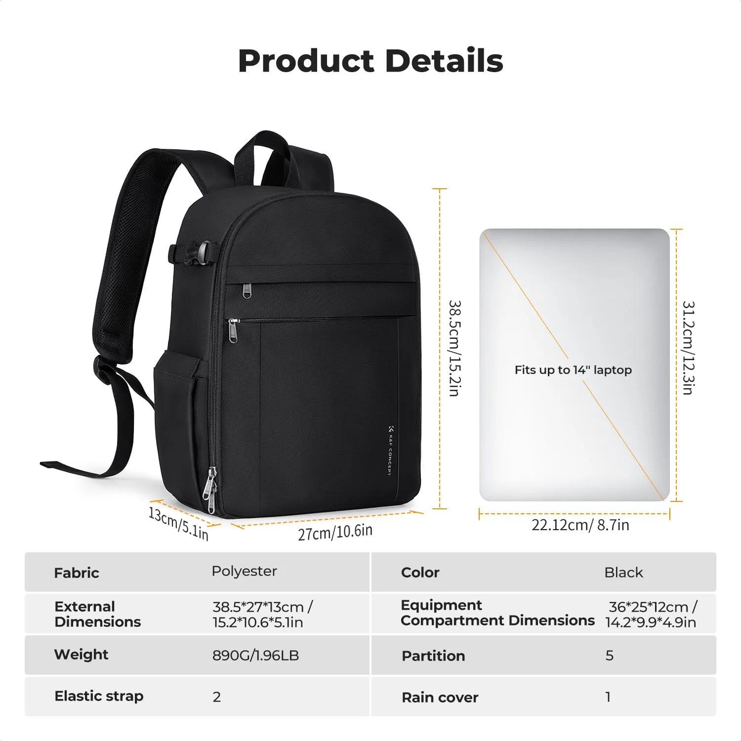 K&F Concept zaino foto 13L nero impermeabile