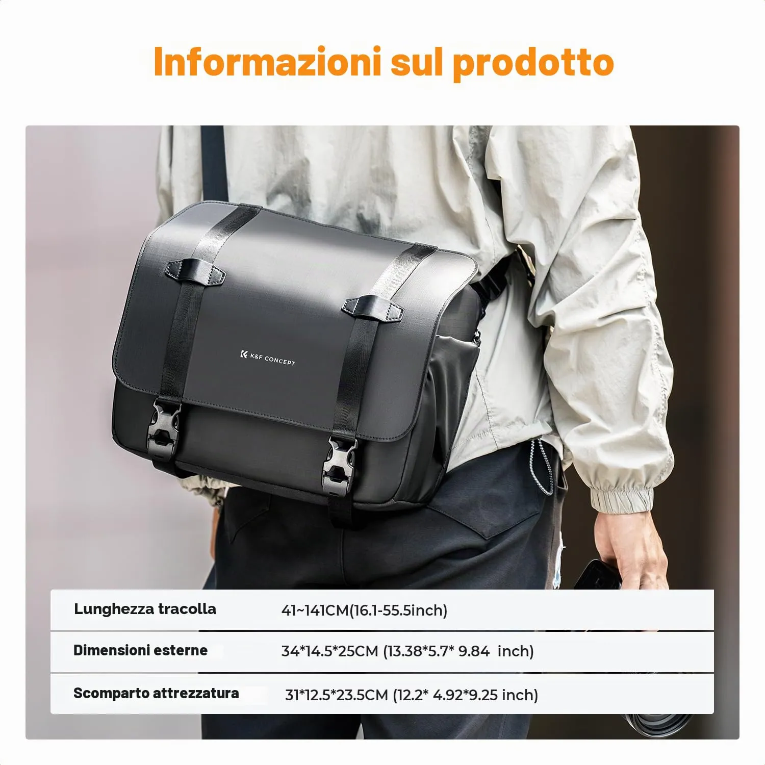 K&F Concept borsa fotografica impermeabile laptop 13" tracolla