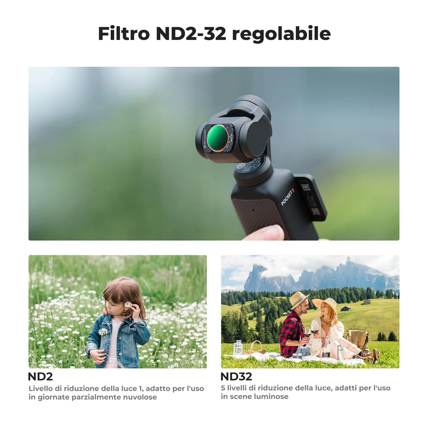 K&F Concept kit filtri magnetici Osmo Pocket 3/4 CPL + ND2-32 + Black Mist 1/4