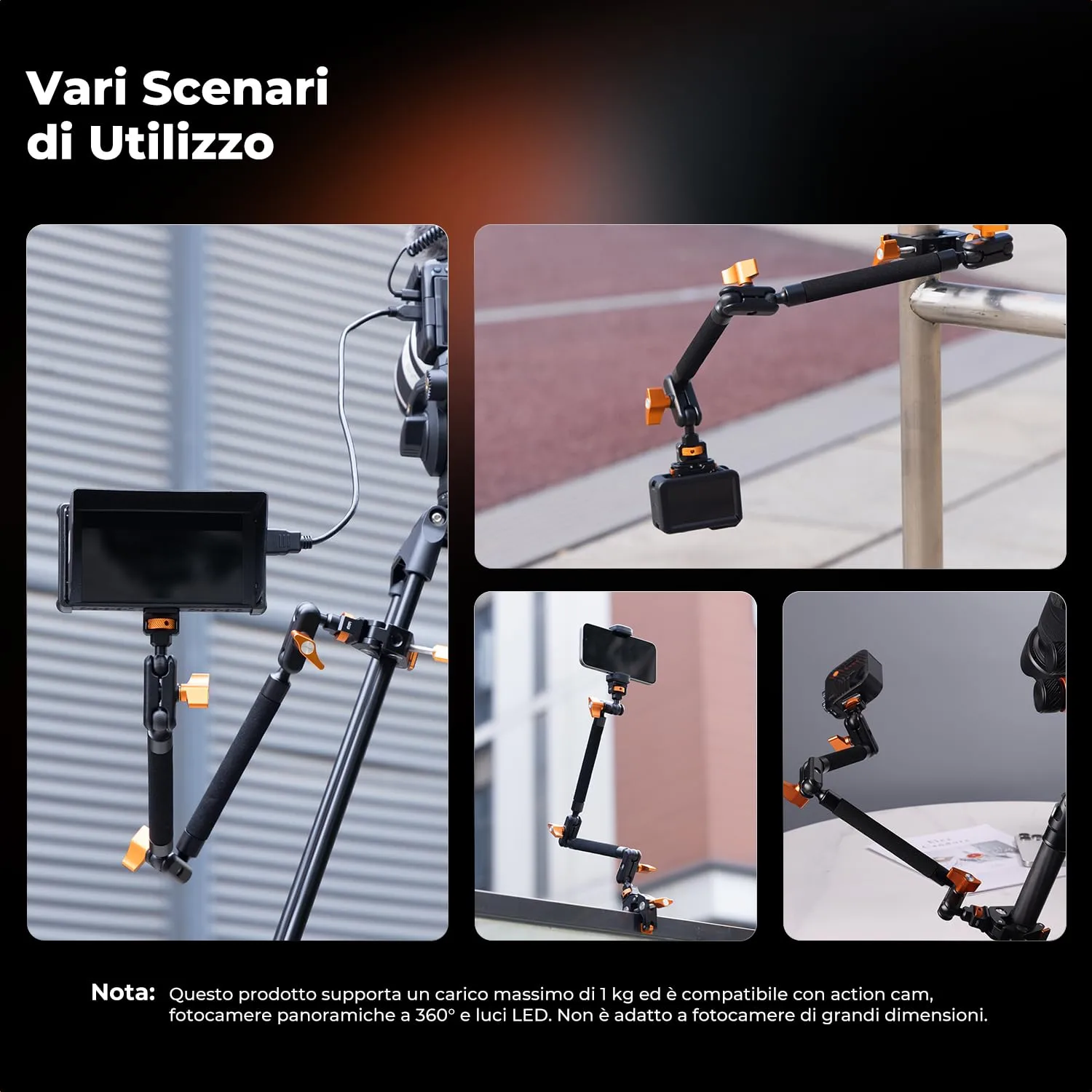 K&F Concept Braccio Magico 22" Kit Super Clamp Telefono Action Cam