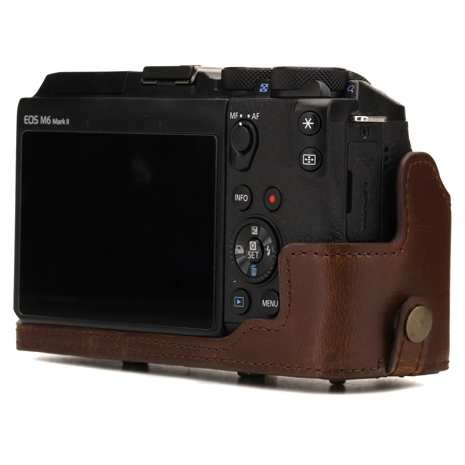 MegaGear Ever Ready Canon EOS M6 Mark II 15-45mm custodia pelle marrone scuro