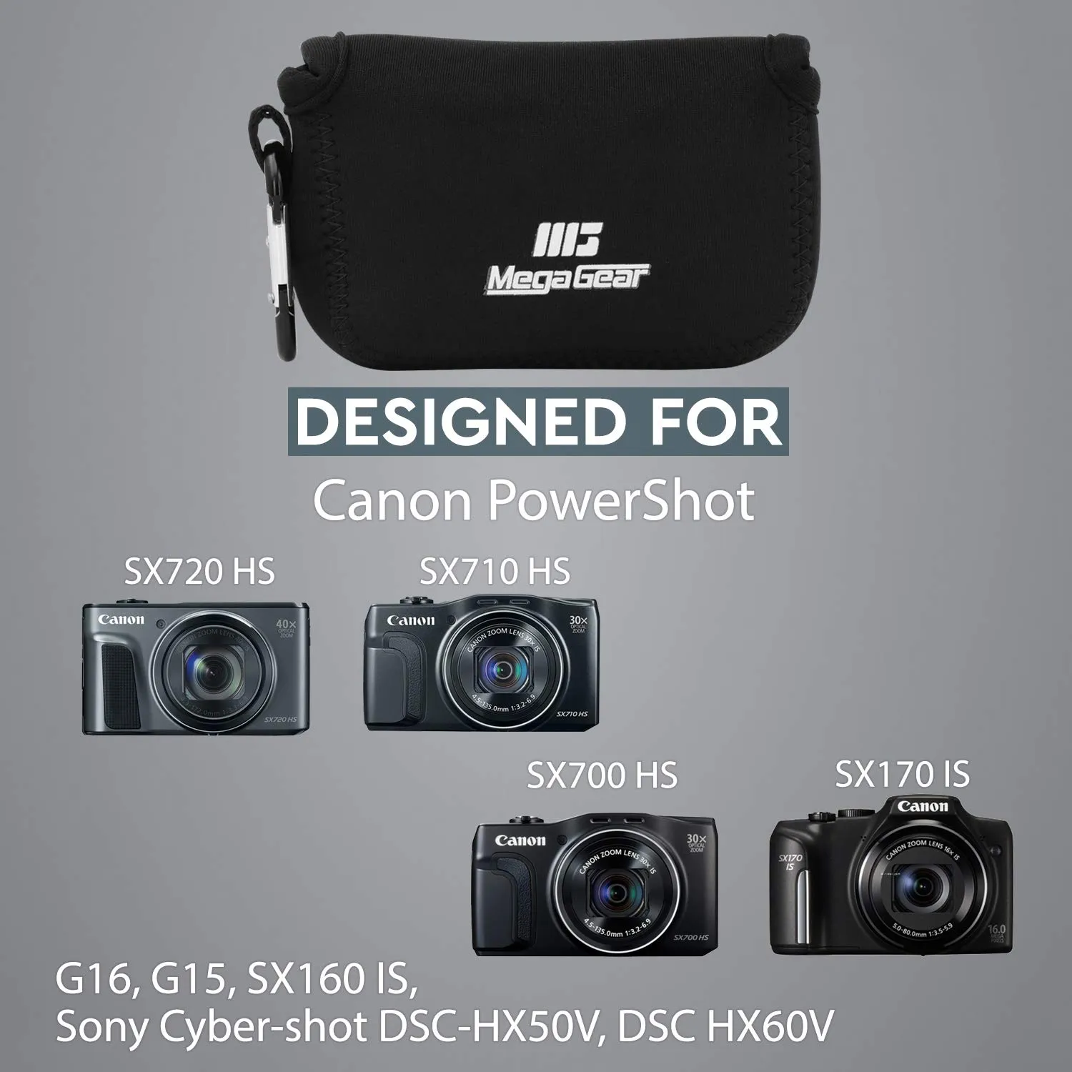 MegaGear MG021 custodia neoprene Canon SX720 nera
