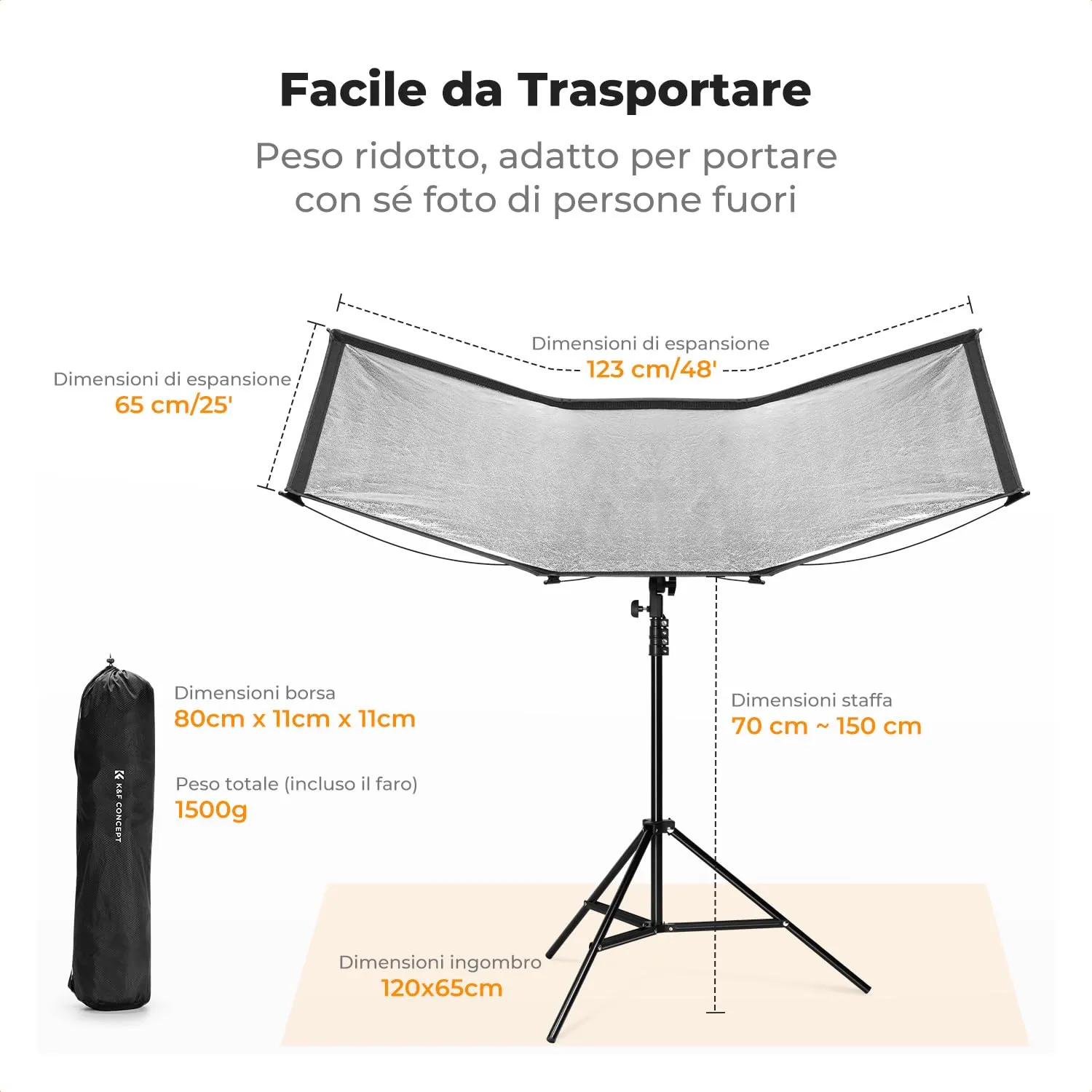 K&F Concept Riflettore Curvo 123x65cm con treppiede