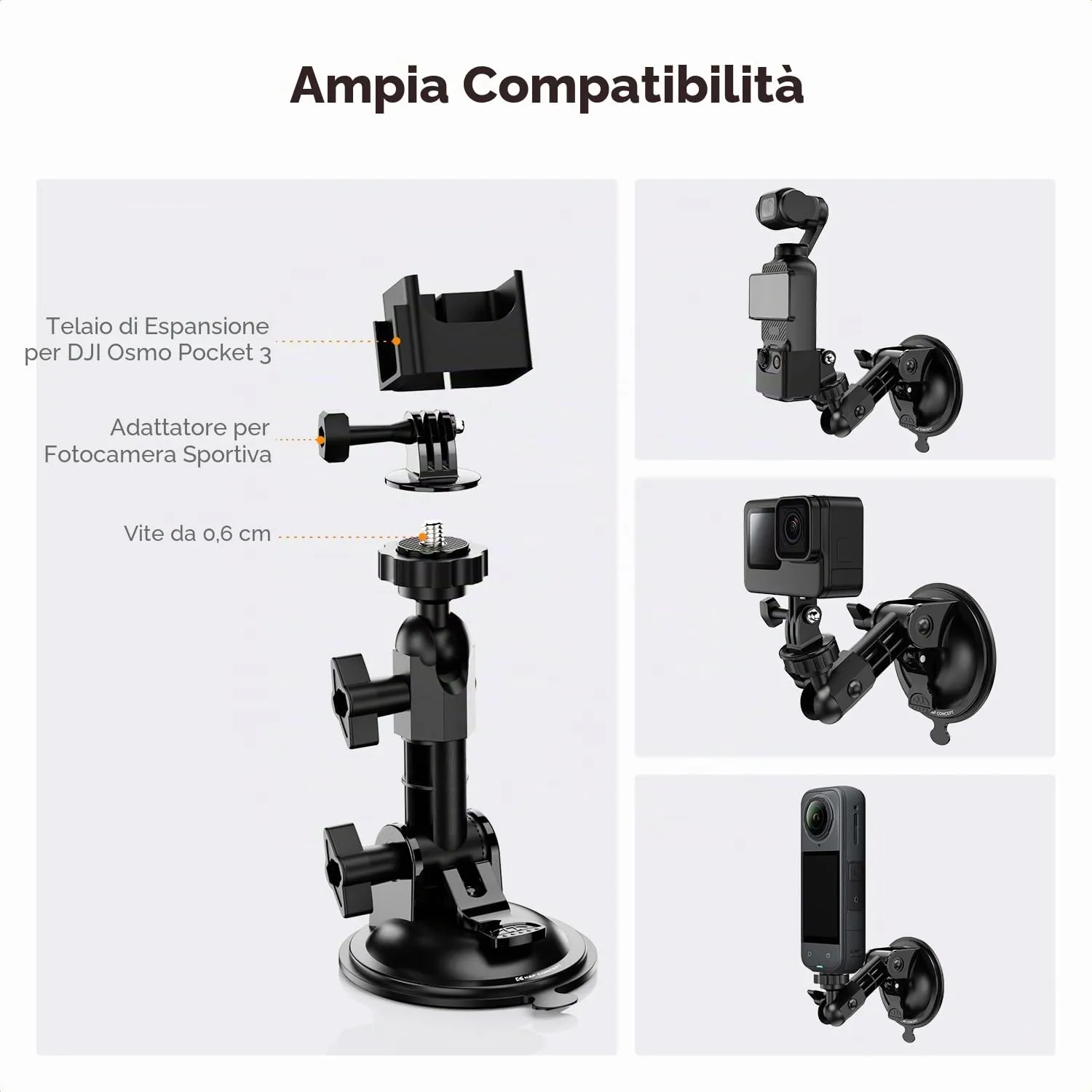K&F Concept Supporto a Ventosa per Osmo Pocket 3 85 mm