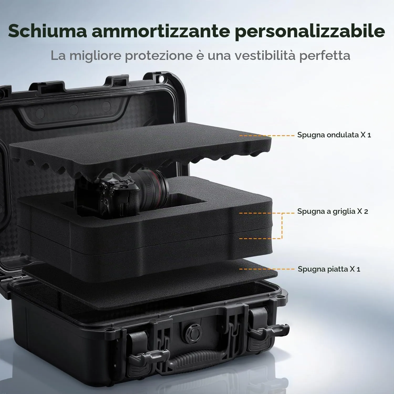 Concept valigia fotografica rigida IP67 34,5cm nera schiuma