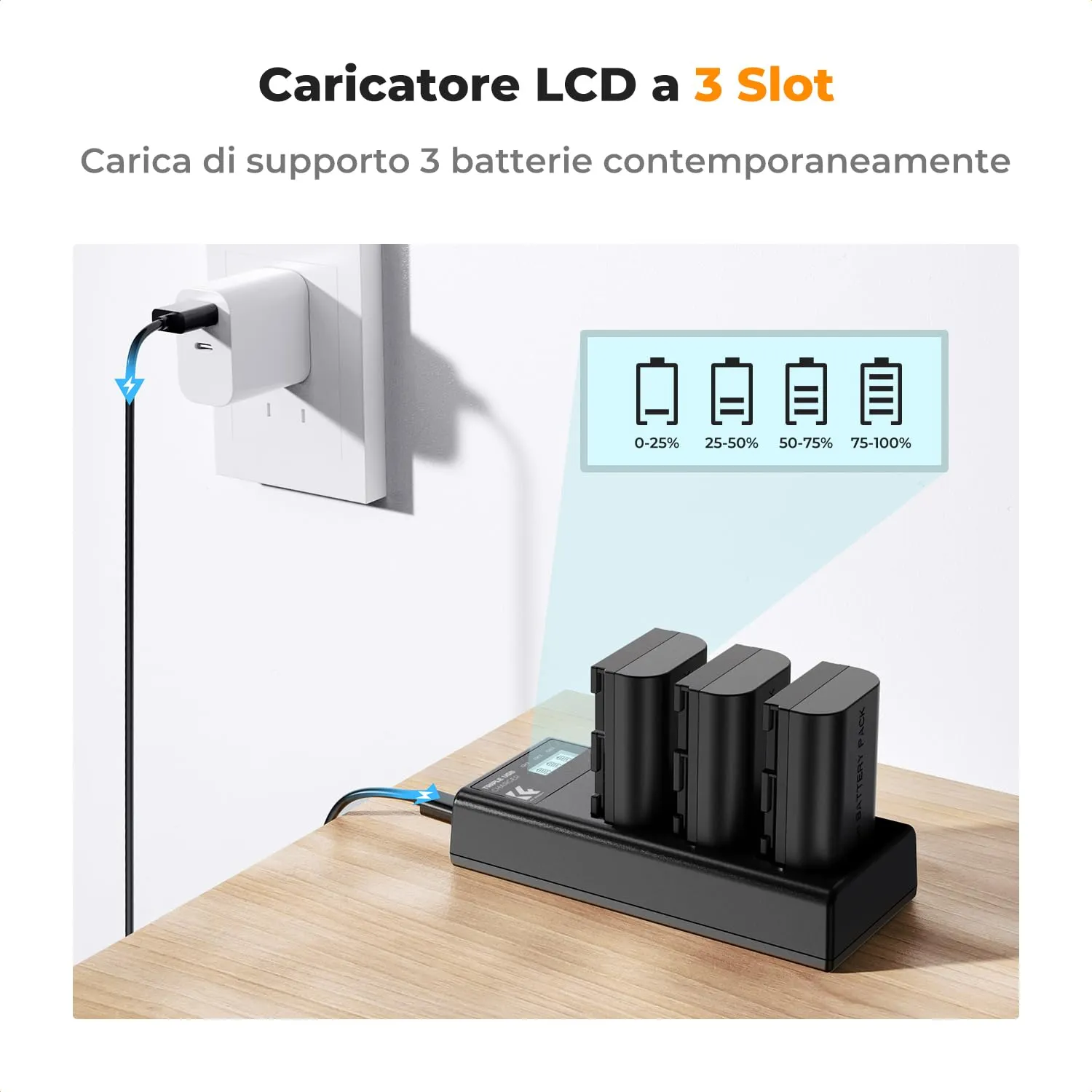 K&F Concept LP-E6NH kit 3 batterie + caricabatterie