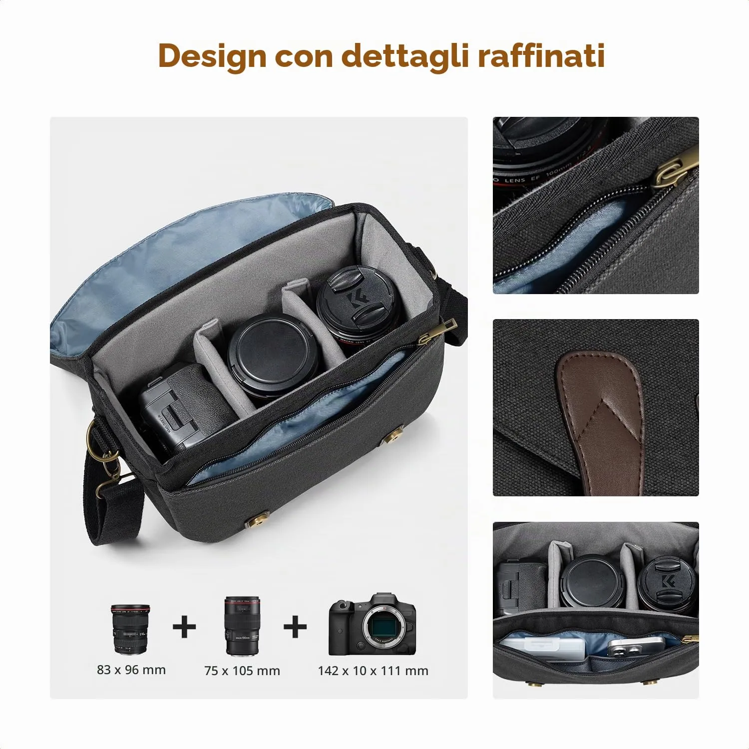 K&F Concept borsa fotocamera tracolla vintage impermeabile