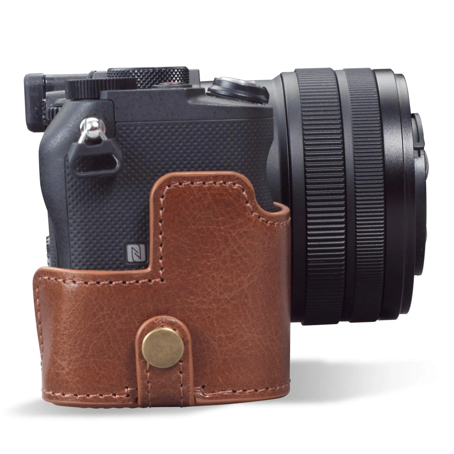 MegaGear custodia Sony Alpha 7C vera pelle marrone half-case
