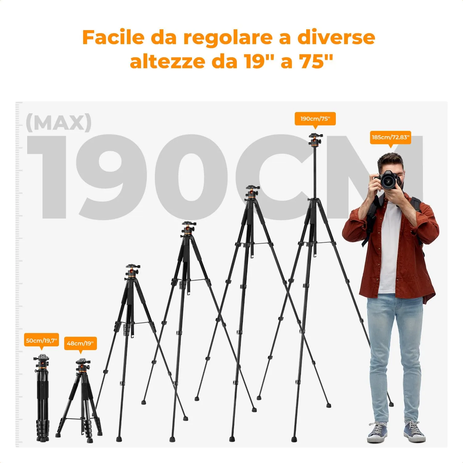 K&F Concept S225A3 Treppiede 190cm 8kg con Testa Sferica