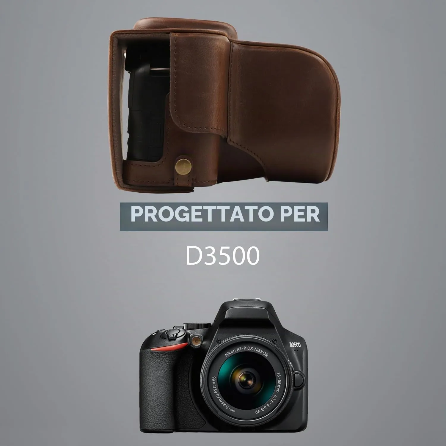 MegaGear Ever Ready custodia pelle Nikon D3500 marrone scuro