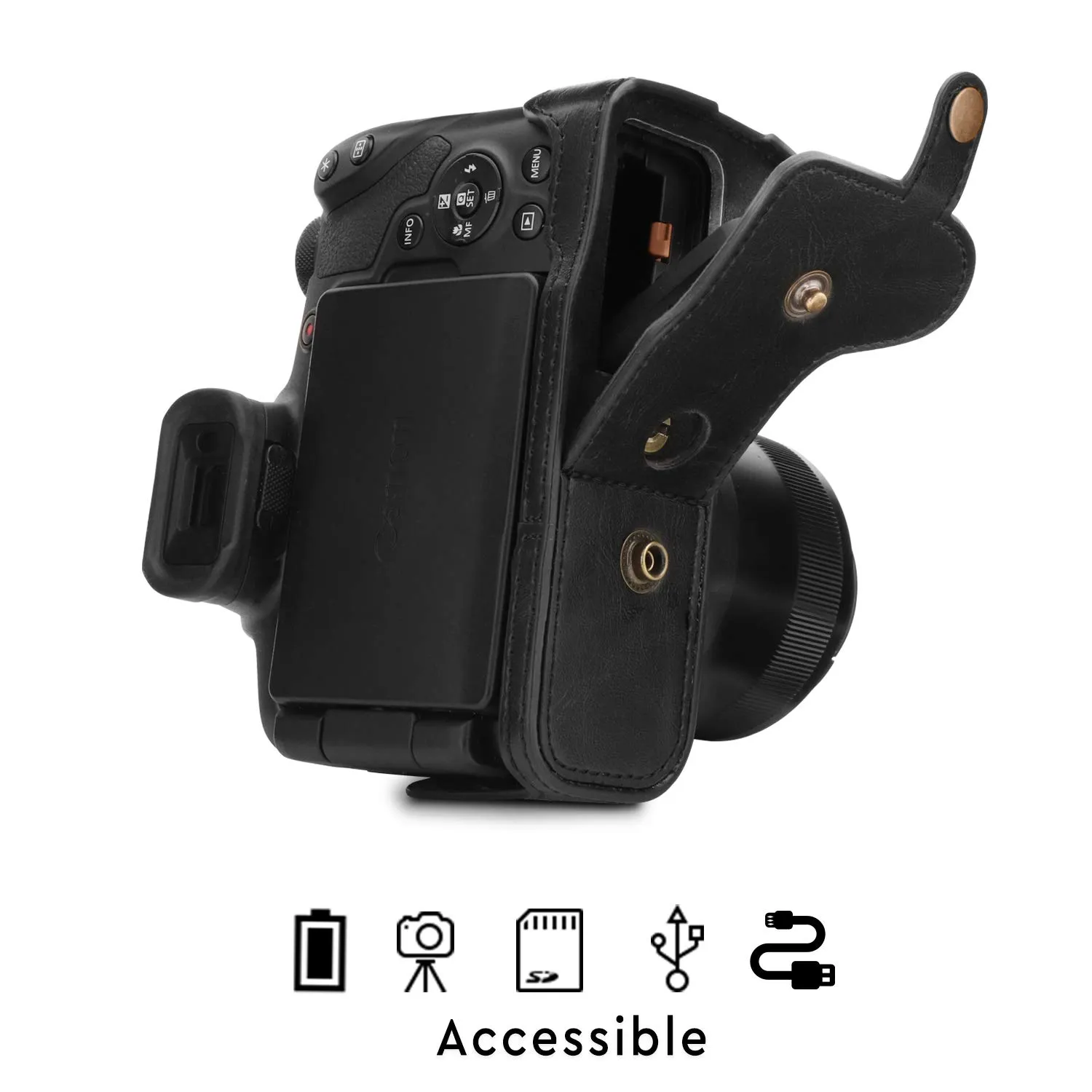 MegaGear Custodia Finta Pelle Canon SX70 HS Nero ever ready