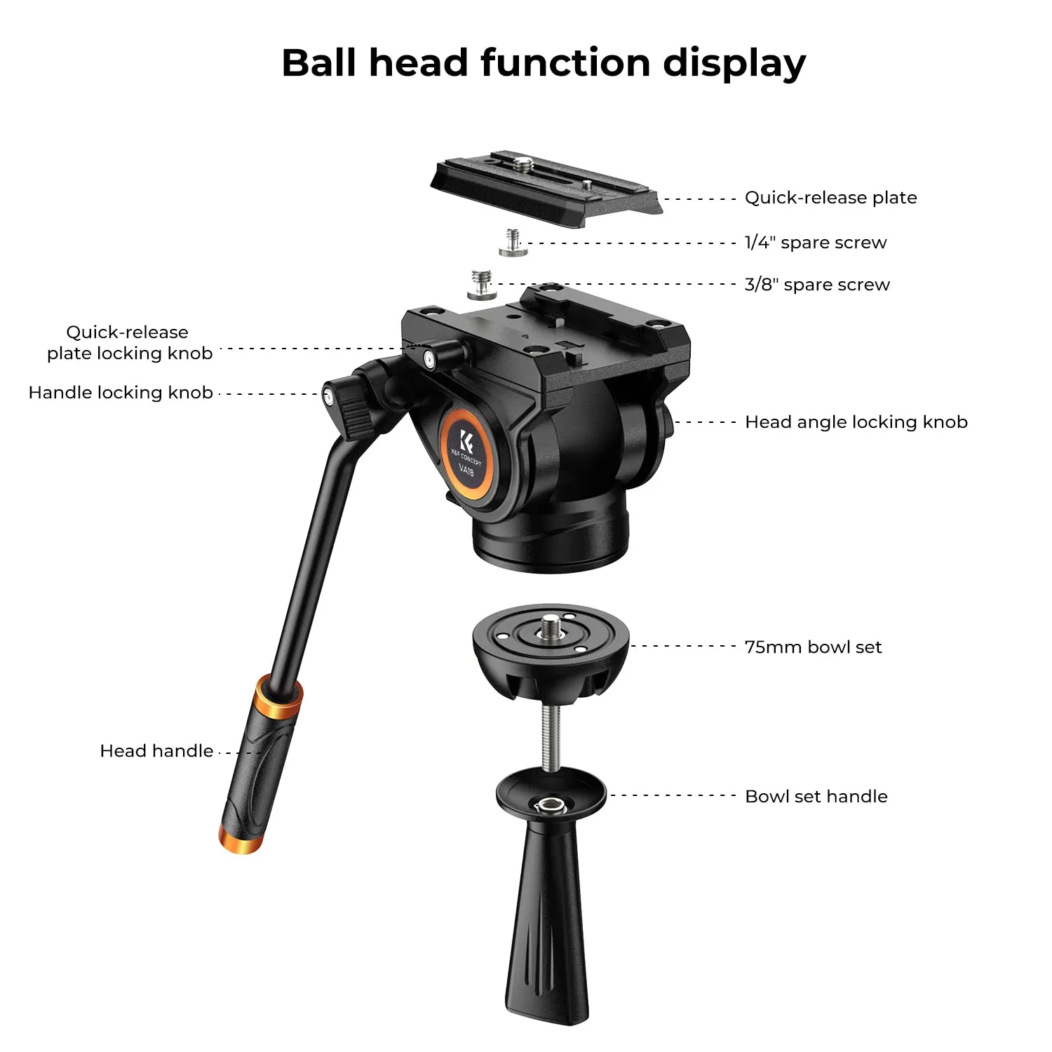 K&F Concept treppiede video 184cm 8kg testa fluida