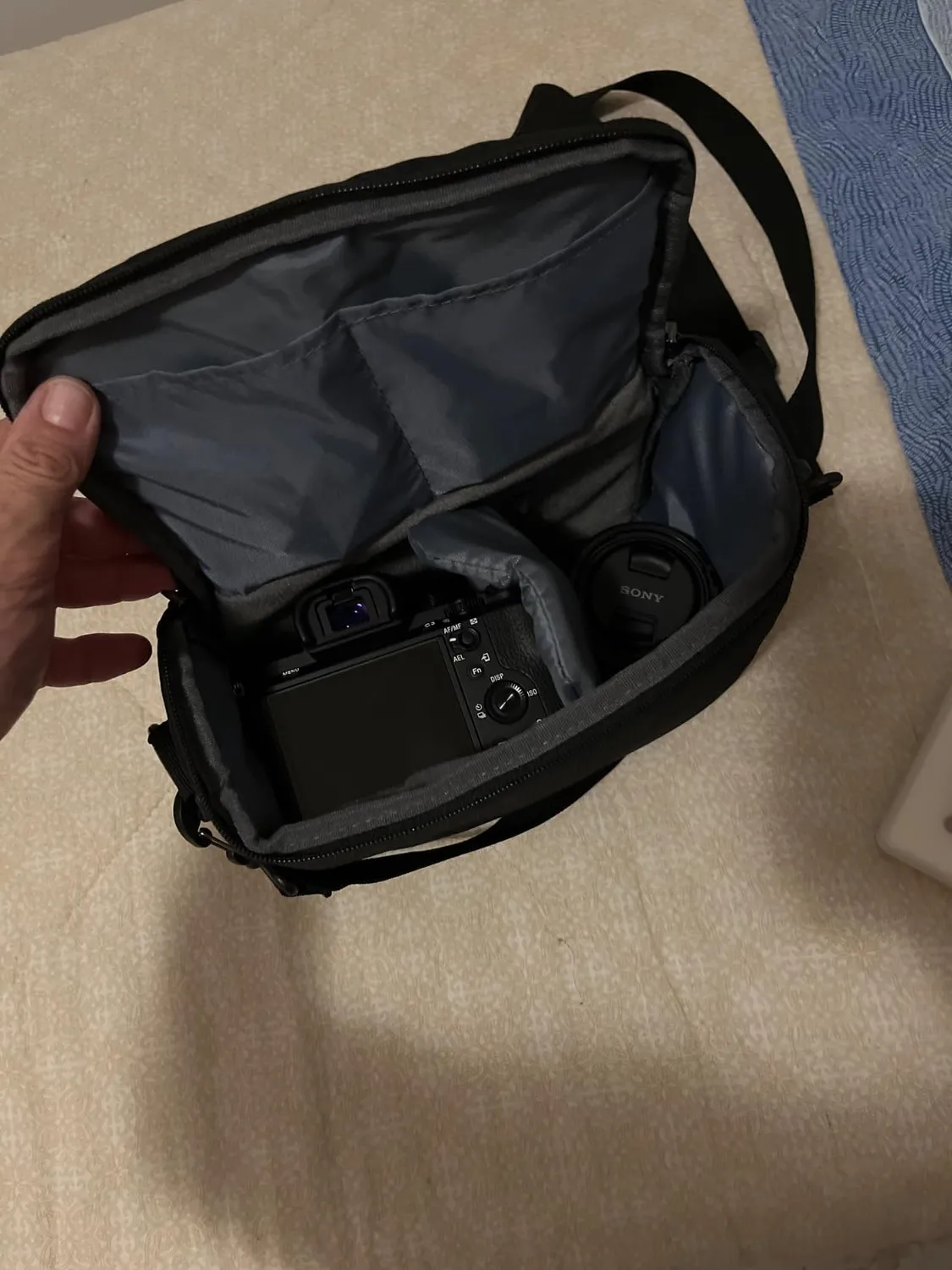 K&F Concept borsa fotocamera tracolla azzurra DSLR mirrorless
