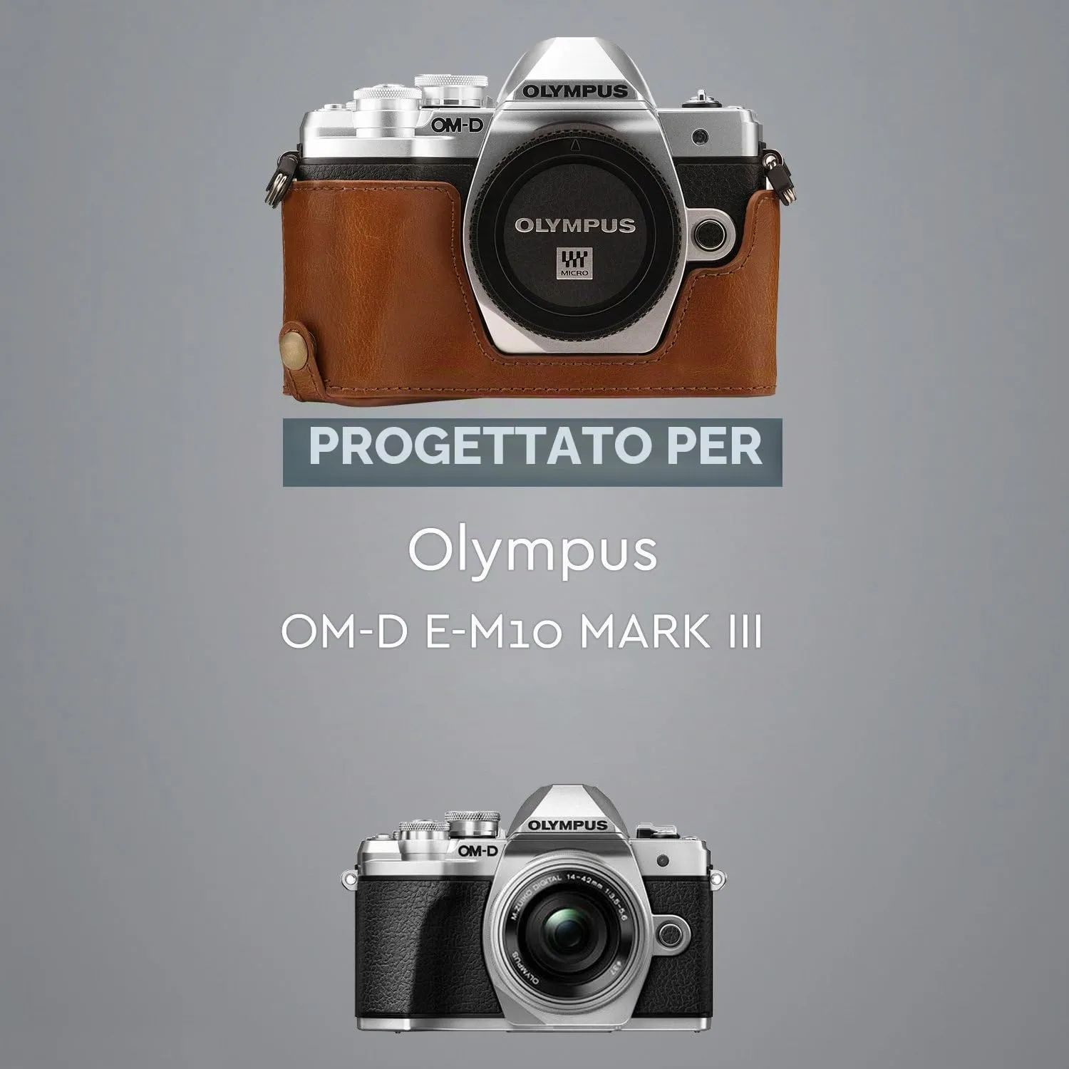MegaGear Ever Ready mezza custodia pelle OM-D E-M10 Mark III marrone chiaro