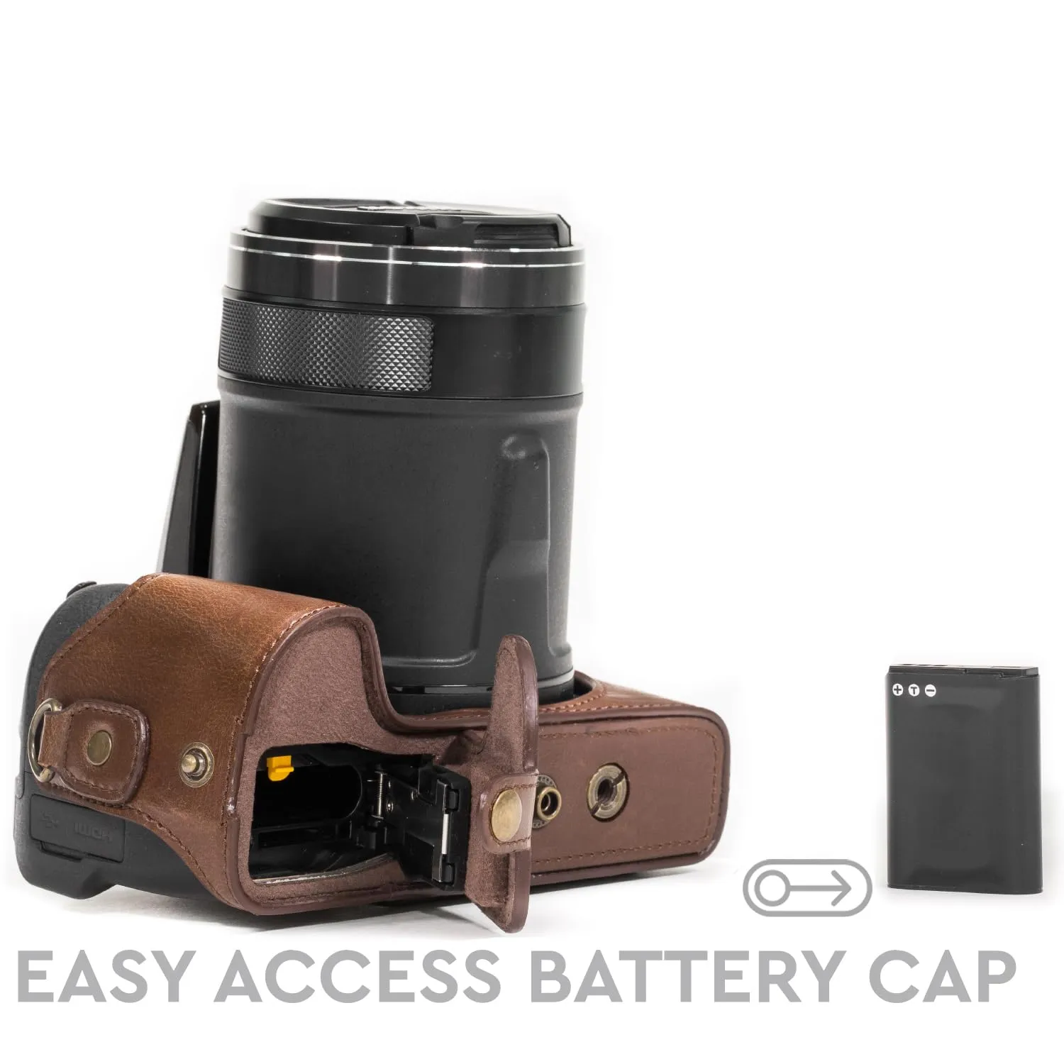 MegaGear Ever Ready Nikon Coolpix P900 custodia marrone scuro ecopelle