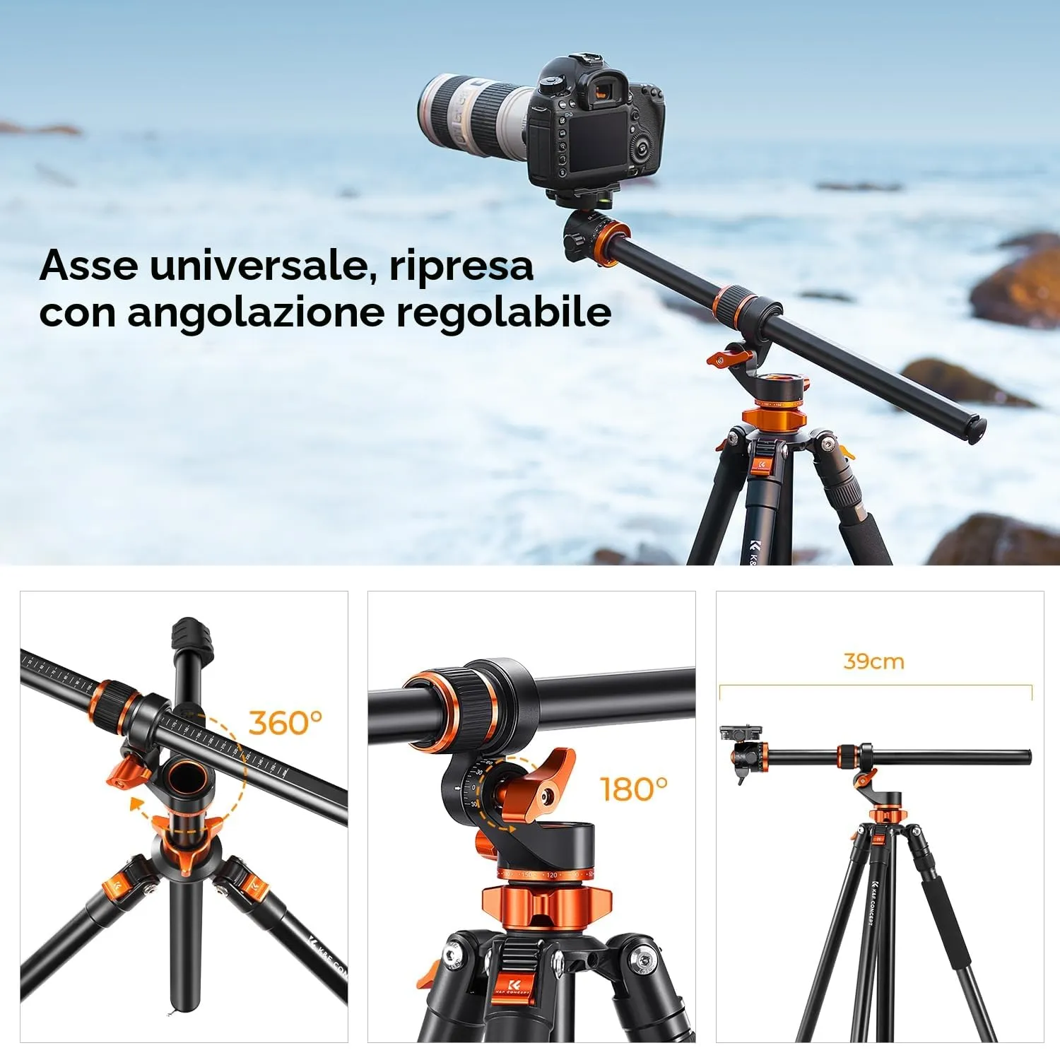 K&F Concept treppiede alluminio 230cm 10kg testa sfera