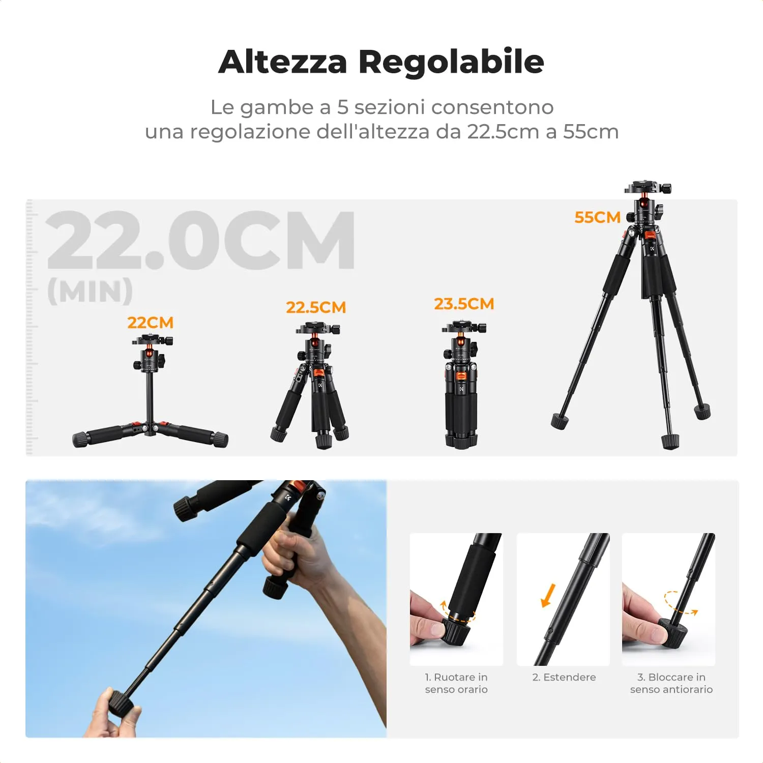 K&F Concept Mini Treppiede Alluminio 55cm 6kg
