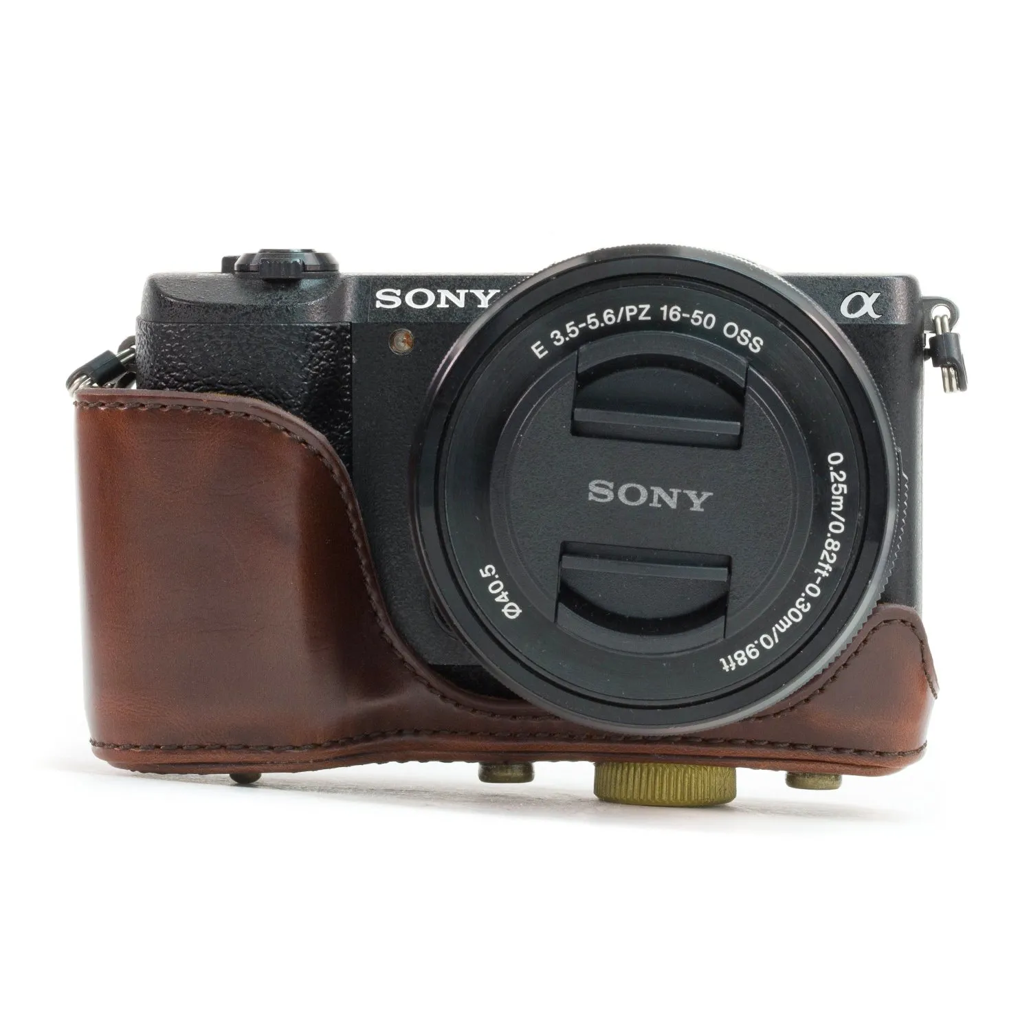 MegaGear NEX-3N custodia pelle 16-50mm marrone scuro