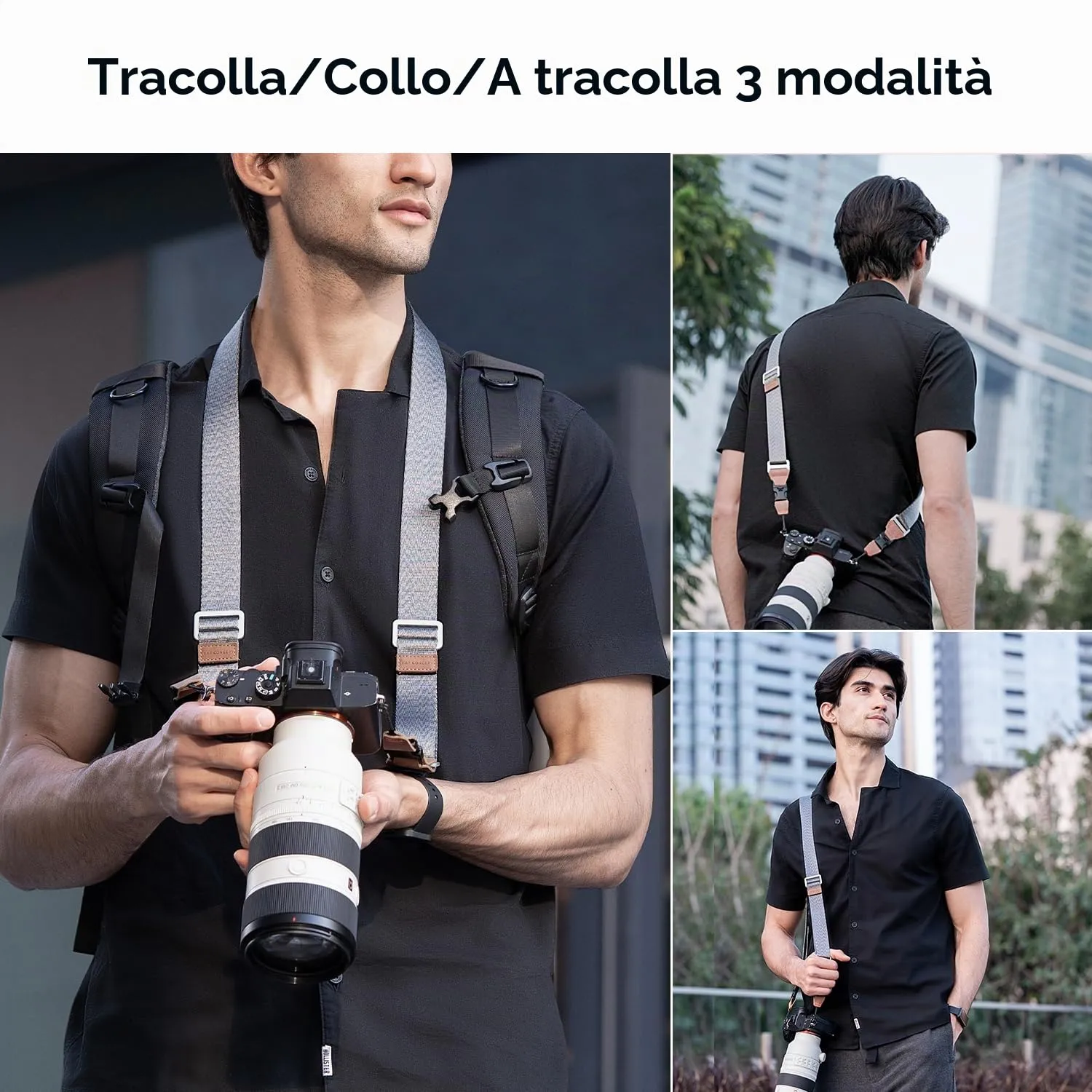 K&F Concept Tracolla Fotocamera 32 Mm Grigio Regolabile