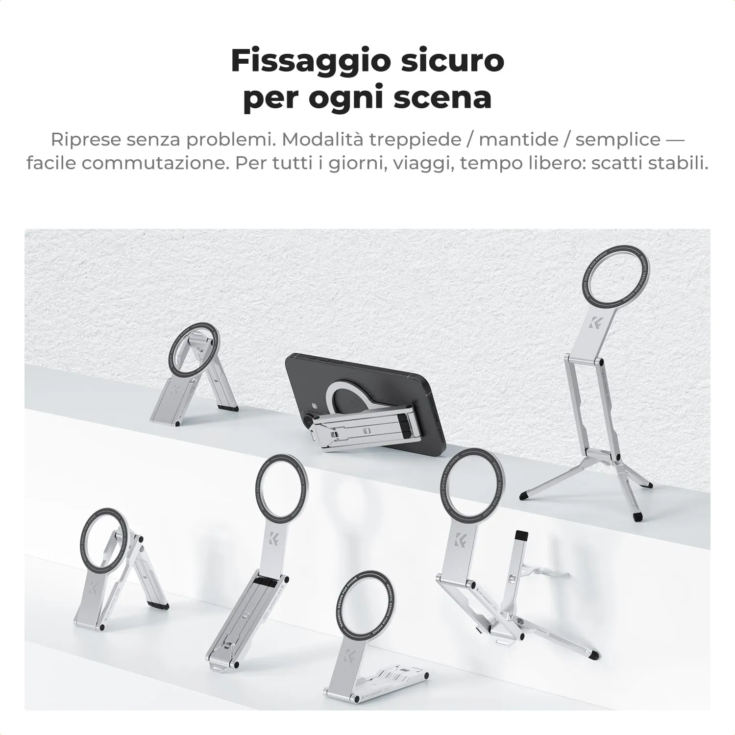 K&F Concept Mini Treppiede Magnetico Smartphone Argento 7mm