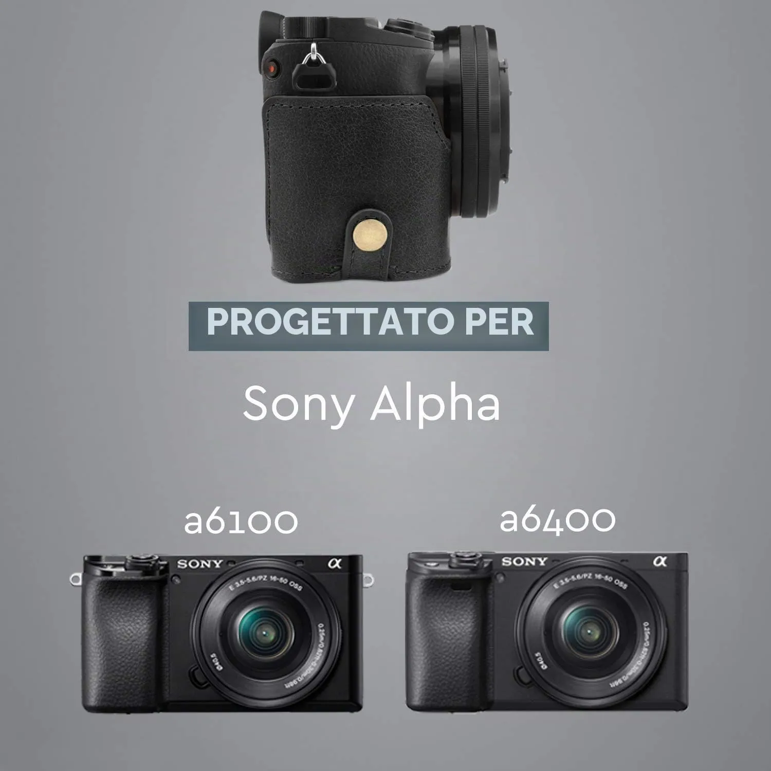 MegaGear Ever Ready Custodia Sony A6100 A6400 Pelle Nera
