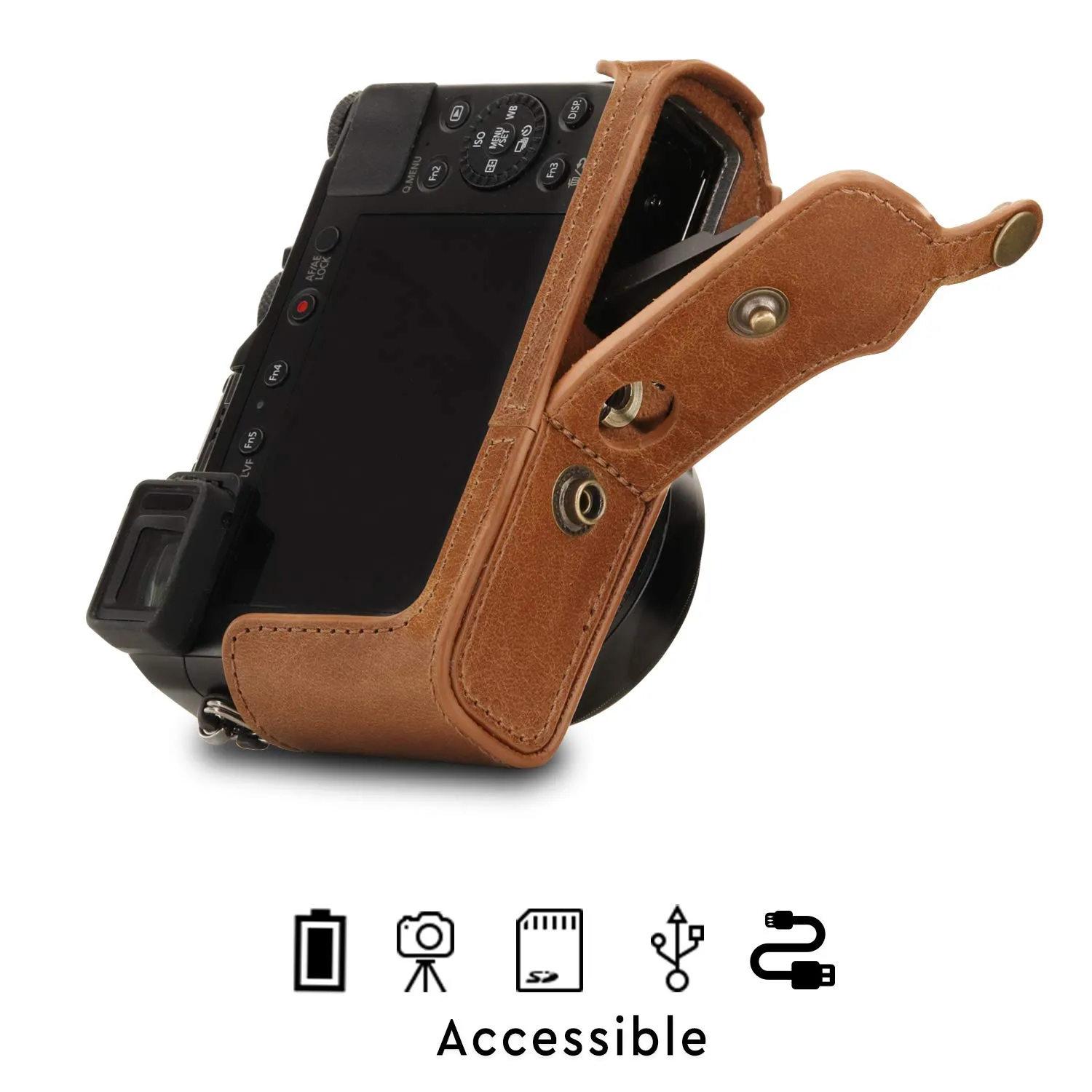MegaGear Ever Ready LX100 II Custodia Pelle Marrone Vera