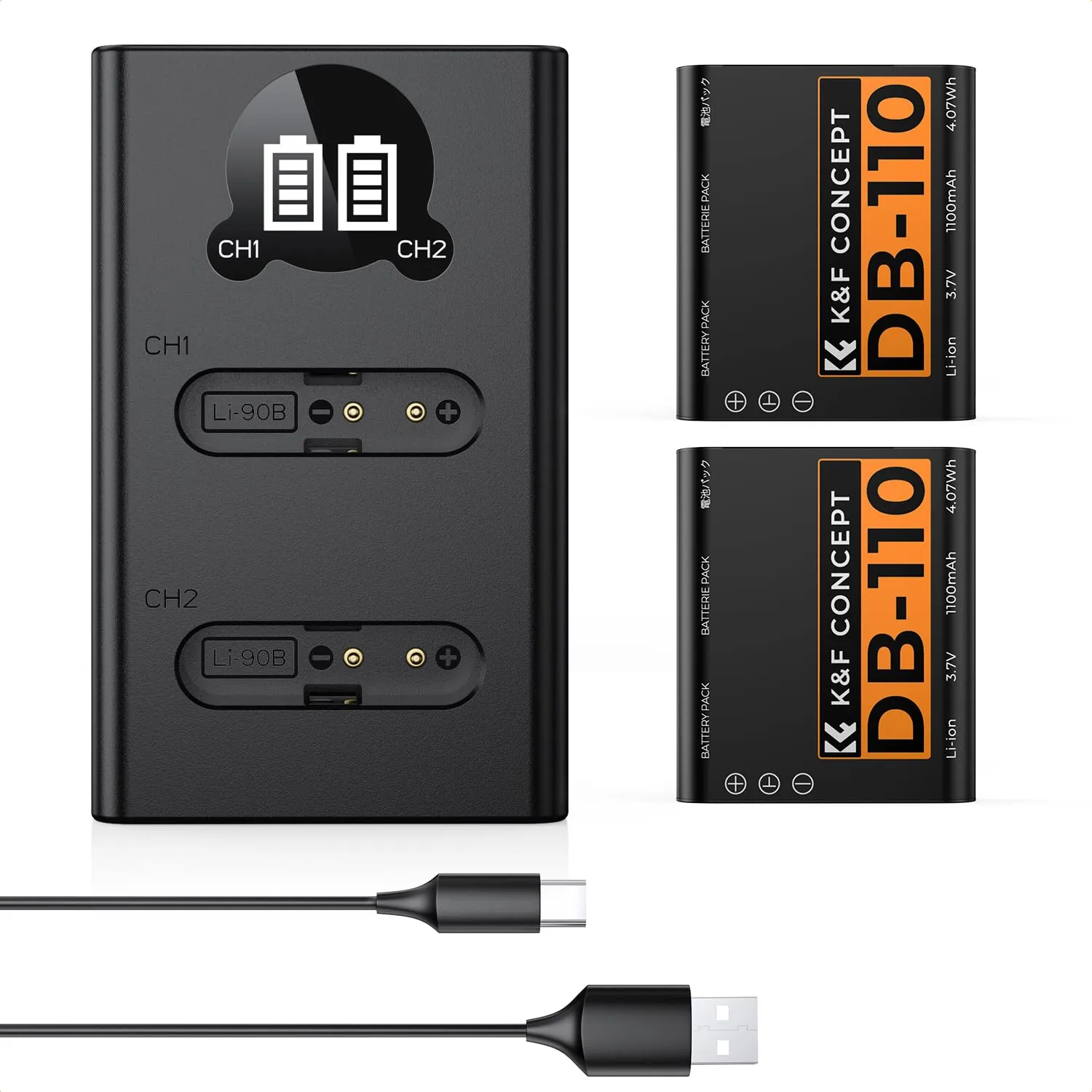 K&F Concept 2 batterie DB-110 1100mAh con caricatore LCD