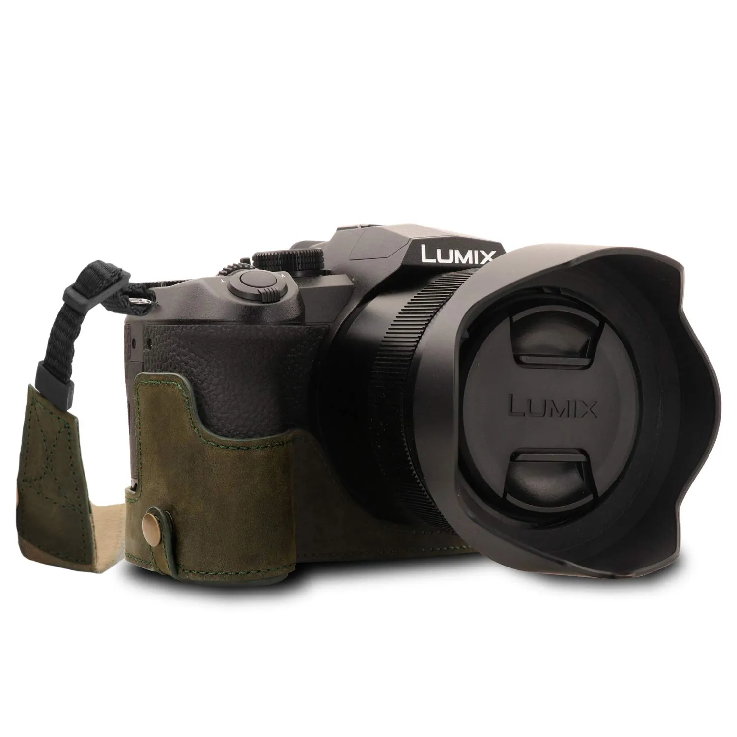MegaGear Ever Ready V-Lux 5 Mezza Custodia Pelle Nera Vera Pelle