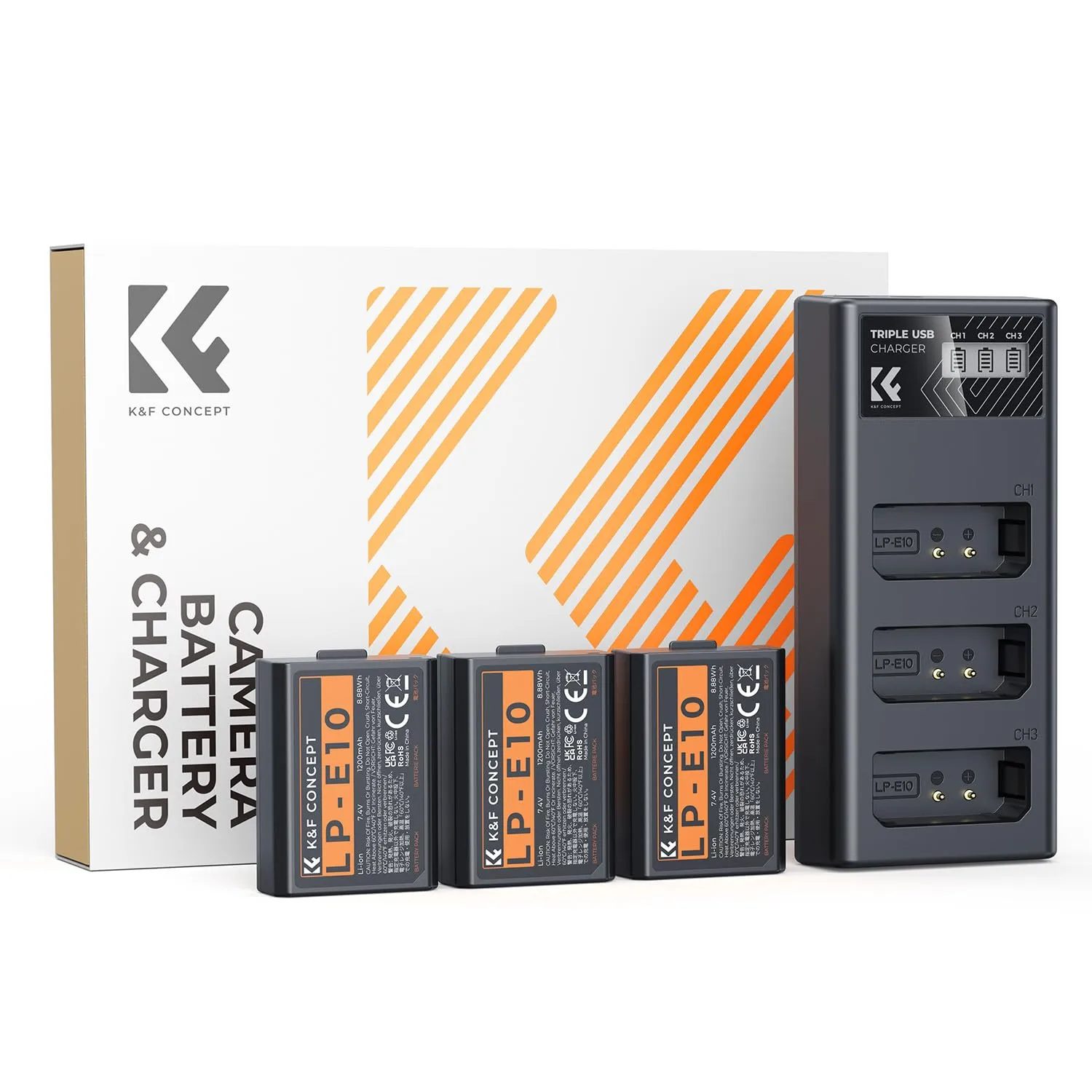 K&F Concept LP-E10 Batterie 1200mAh Kit 3+Caricatore LCD