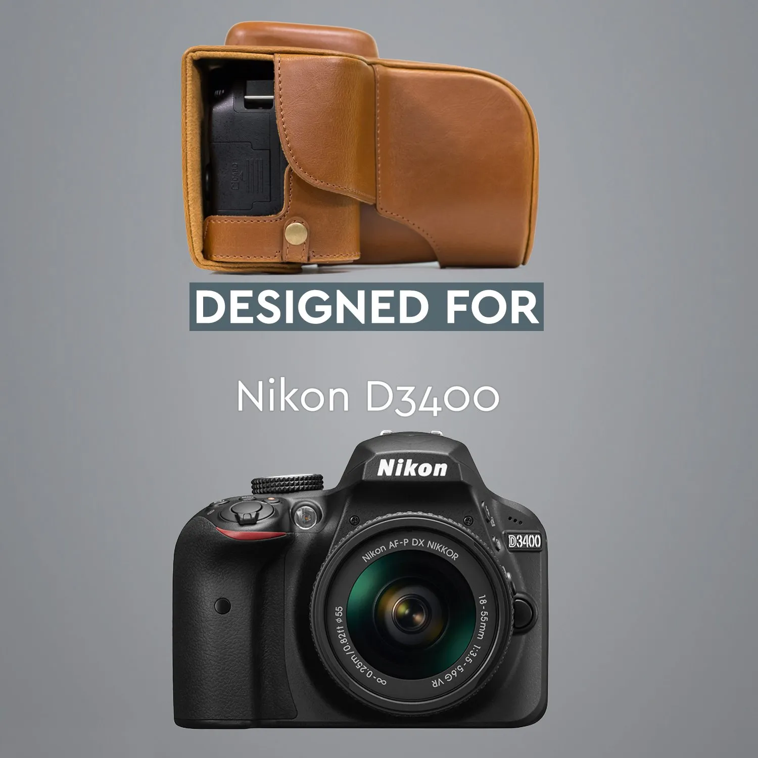 MegaGear MG858 custodia ecopelle marrone chiaro per Nikon D3400