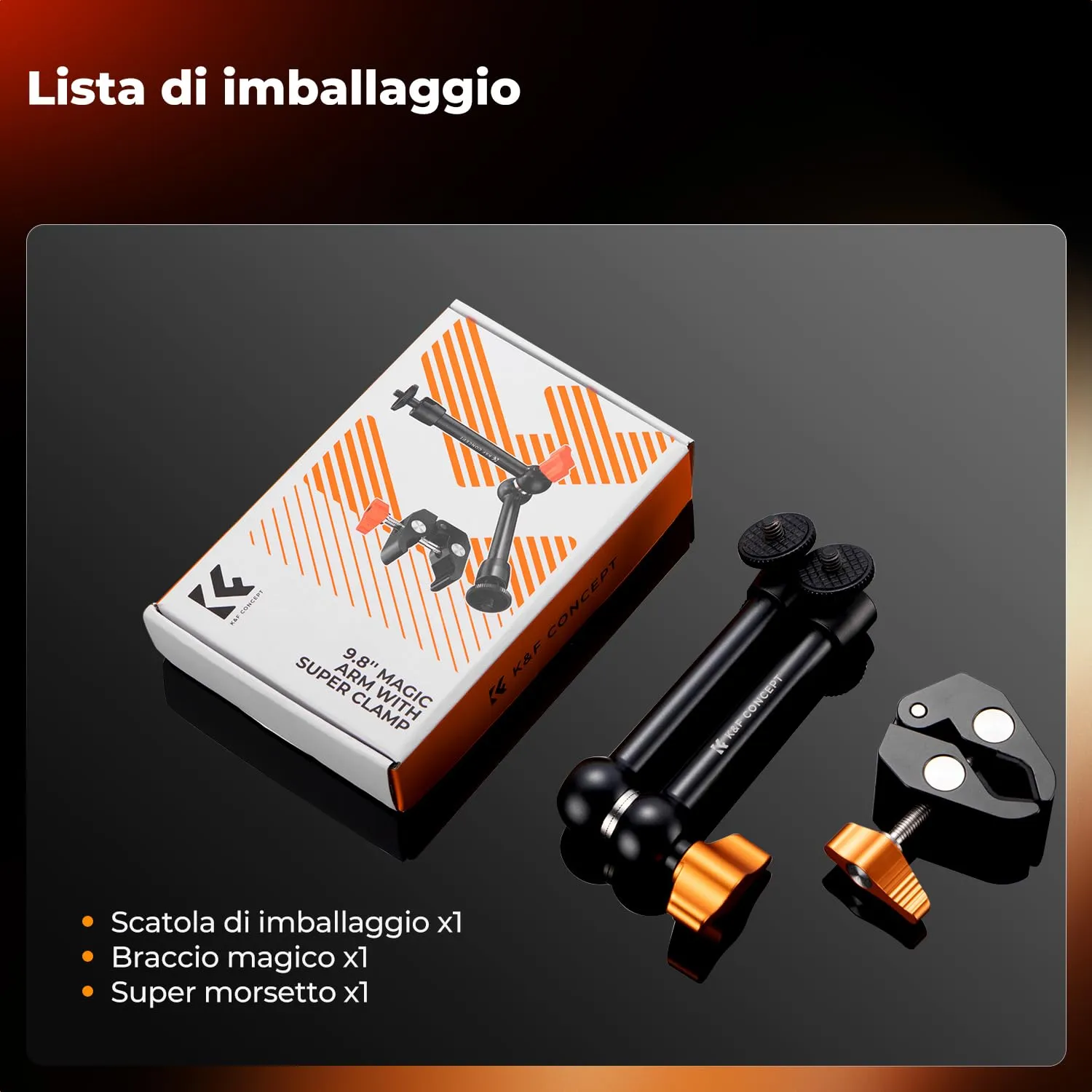 K&F Concept Braccio Magico 9.8" con Super Clamp 2kg