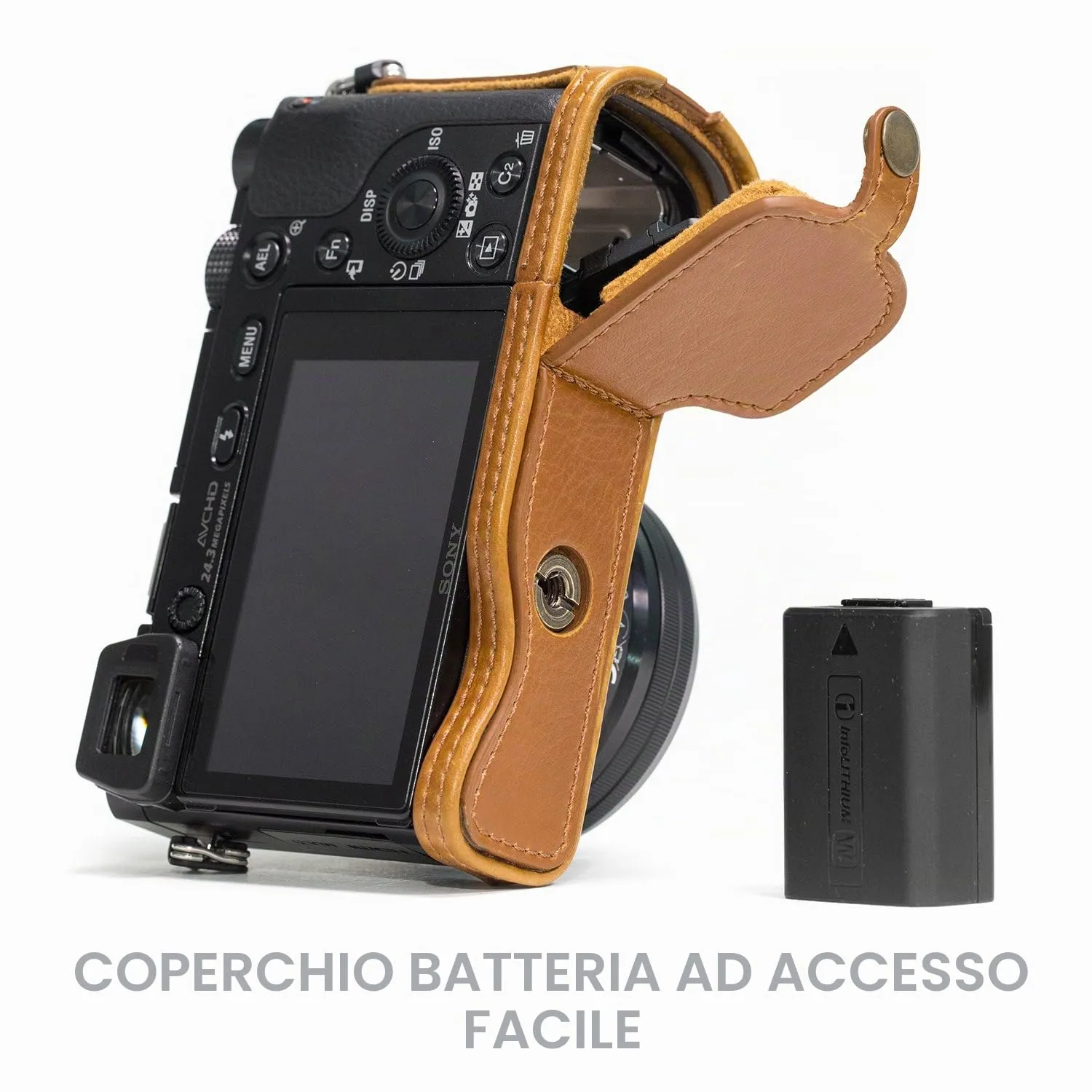 MegaGear MG962 Mezza Custodia Pelle Sony A6000/A6300 Chiaro