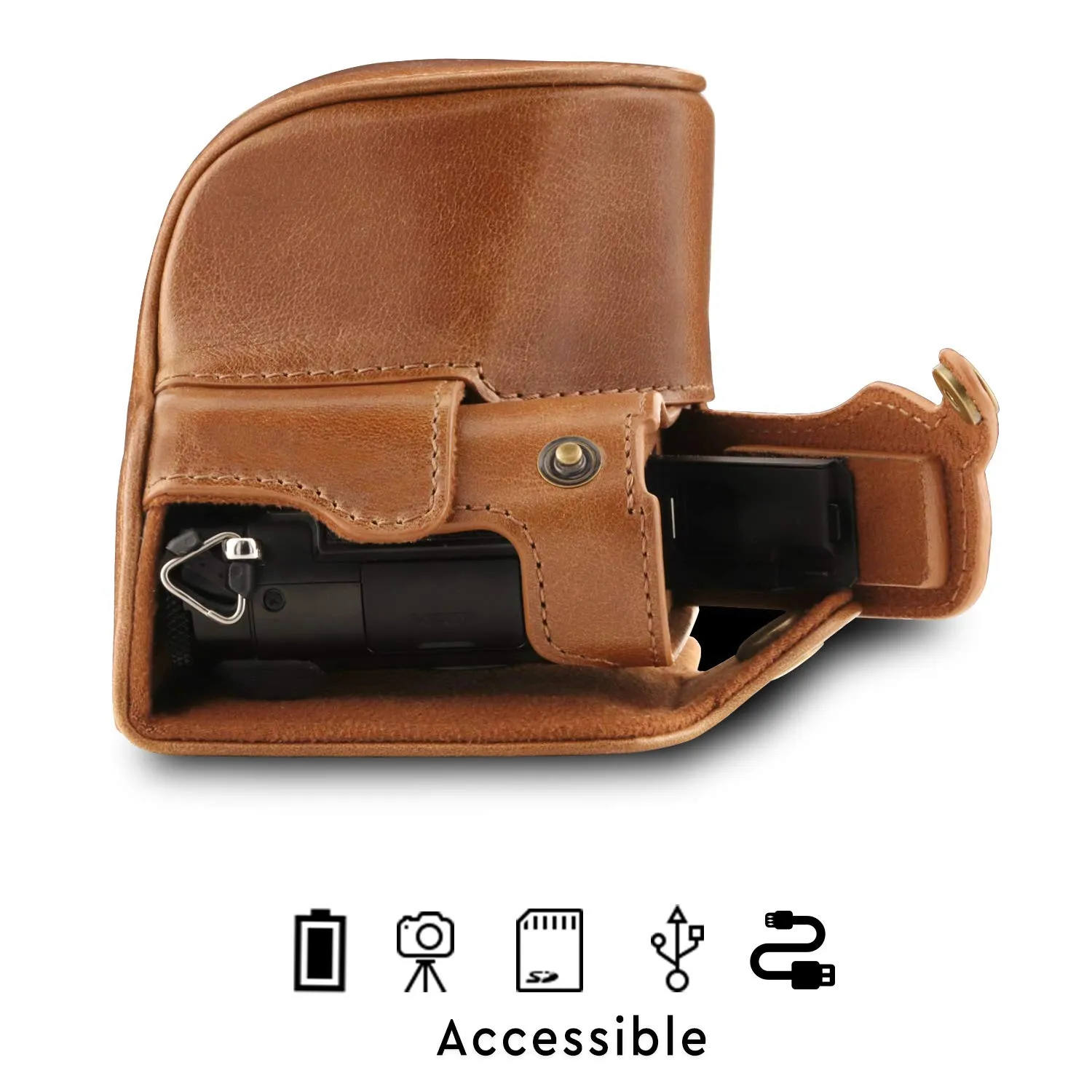 MegaGear Ever Ready LX100 II Custodia Pelle Marrone Vera