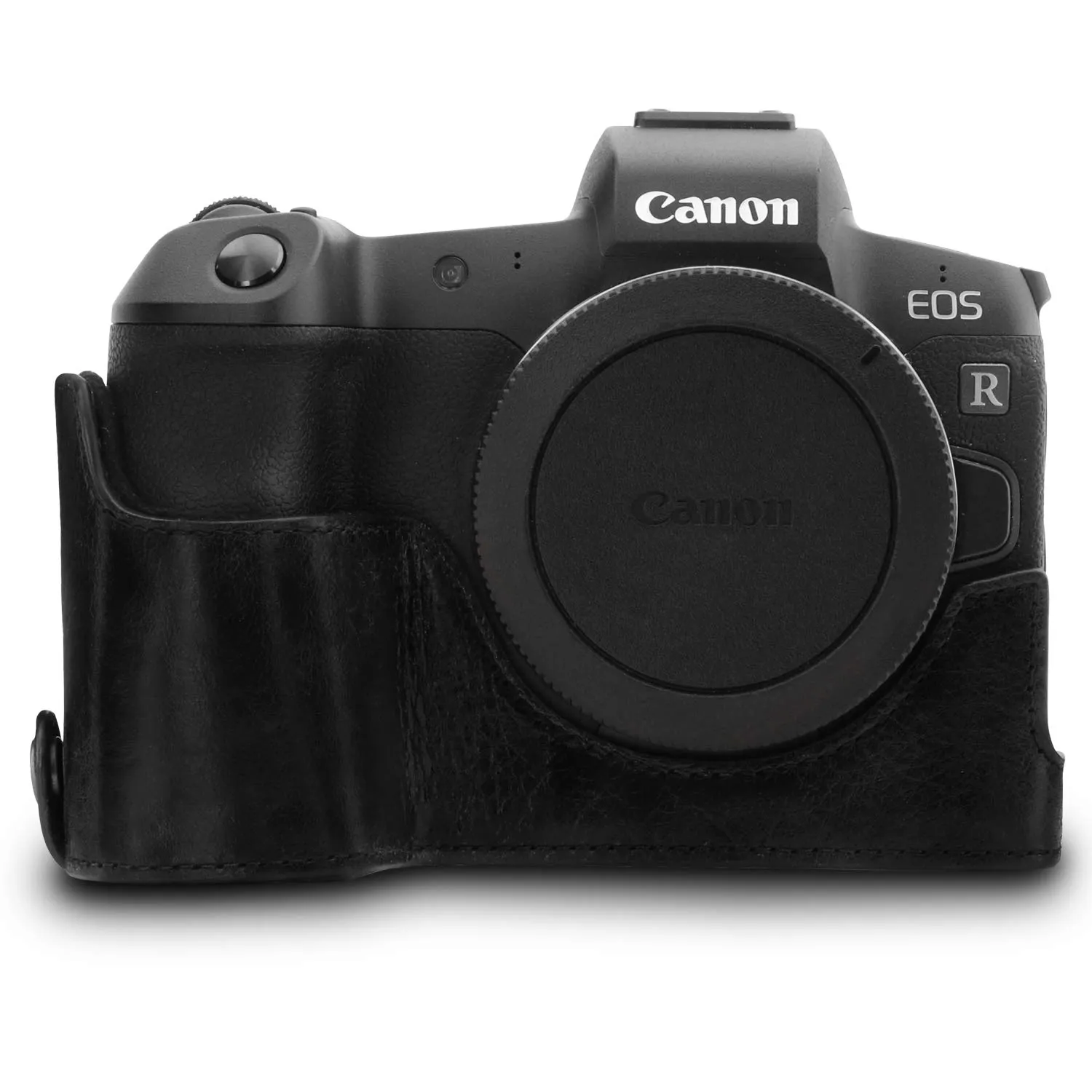MegaGear Canon EOS R mezza custodia pelle nera ever ready