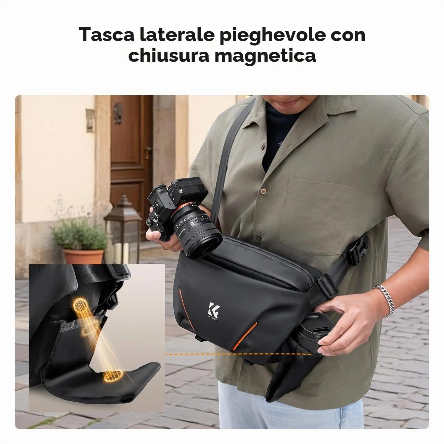 K&F Concept borsa tracolla fotocamera 6L nera divisori