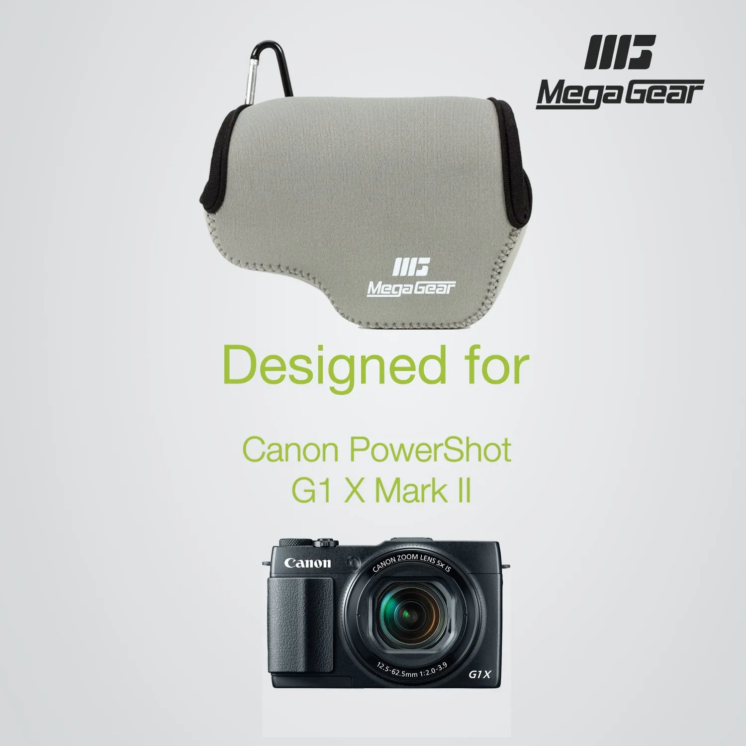 MegaGear Canon G1 X II custodia neoprene grigia moschettone