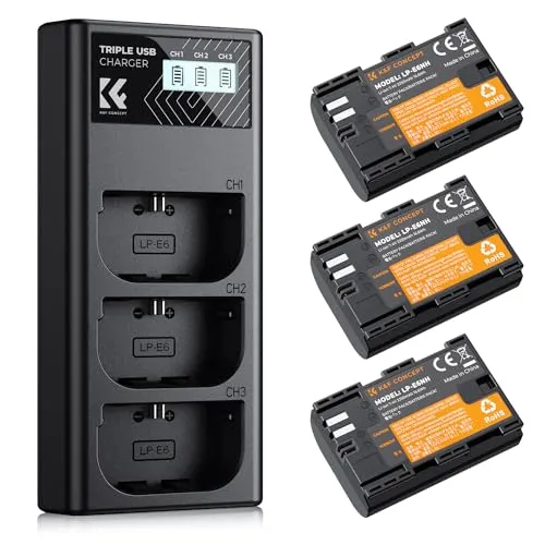 K&F Concept LP-E6NH kit 3 batterie + caricabatterie