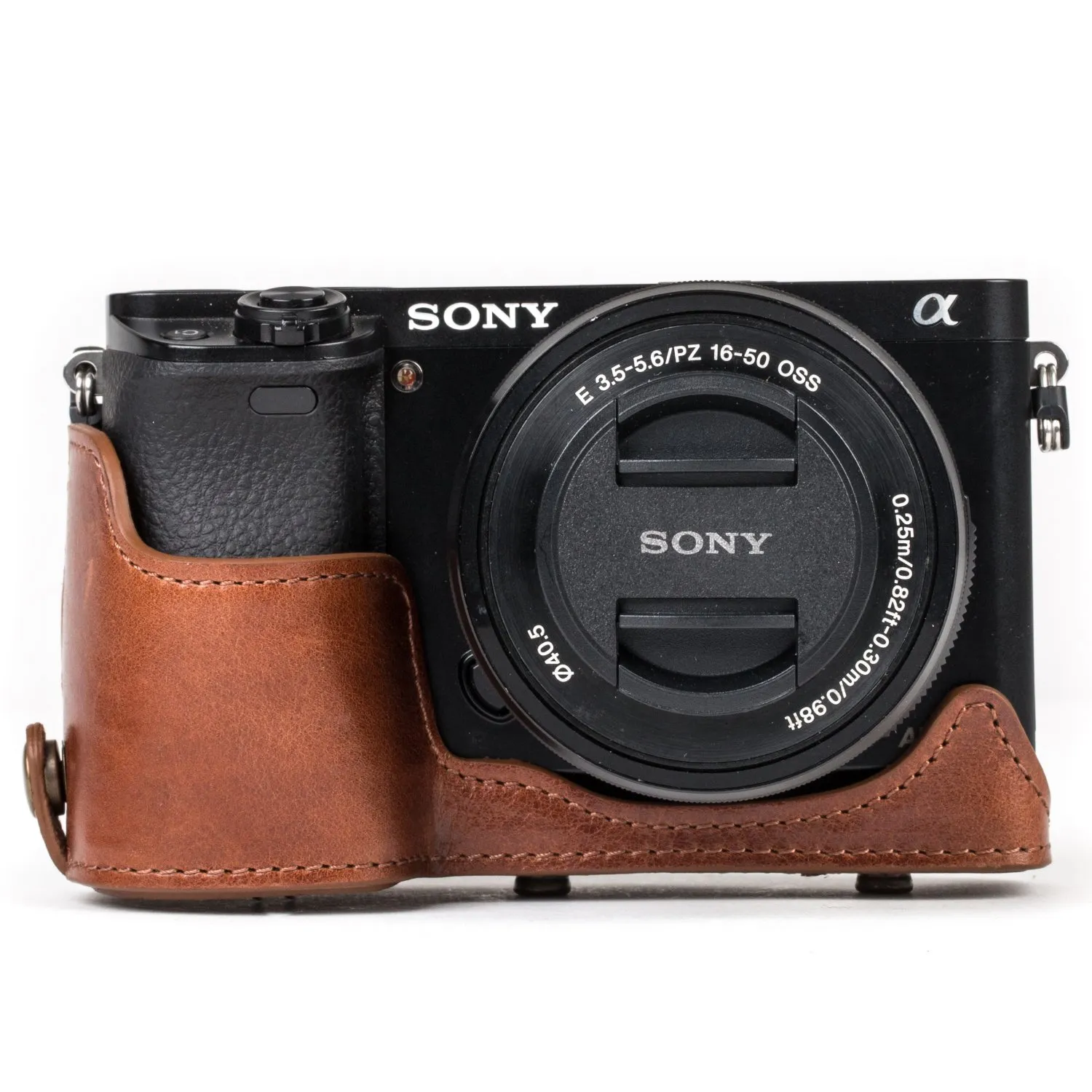 MegaGear Custodia Pelle Sony A6000 A6300 16-50mm Marrone Scuro