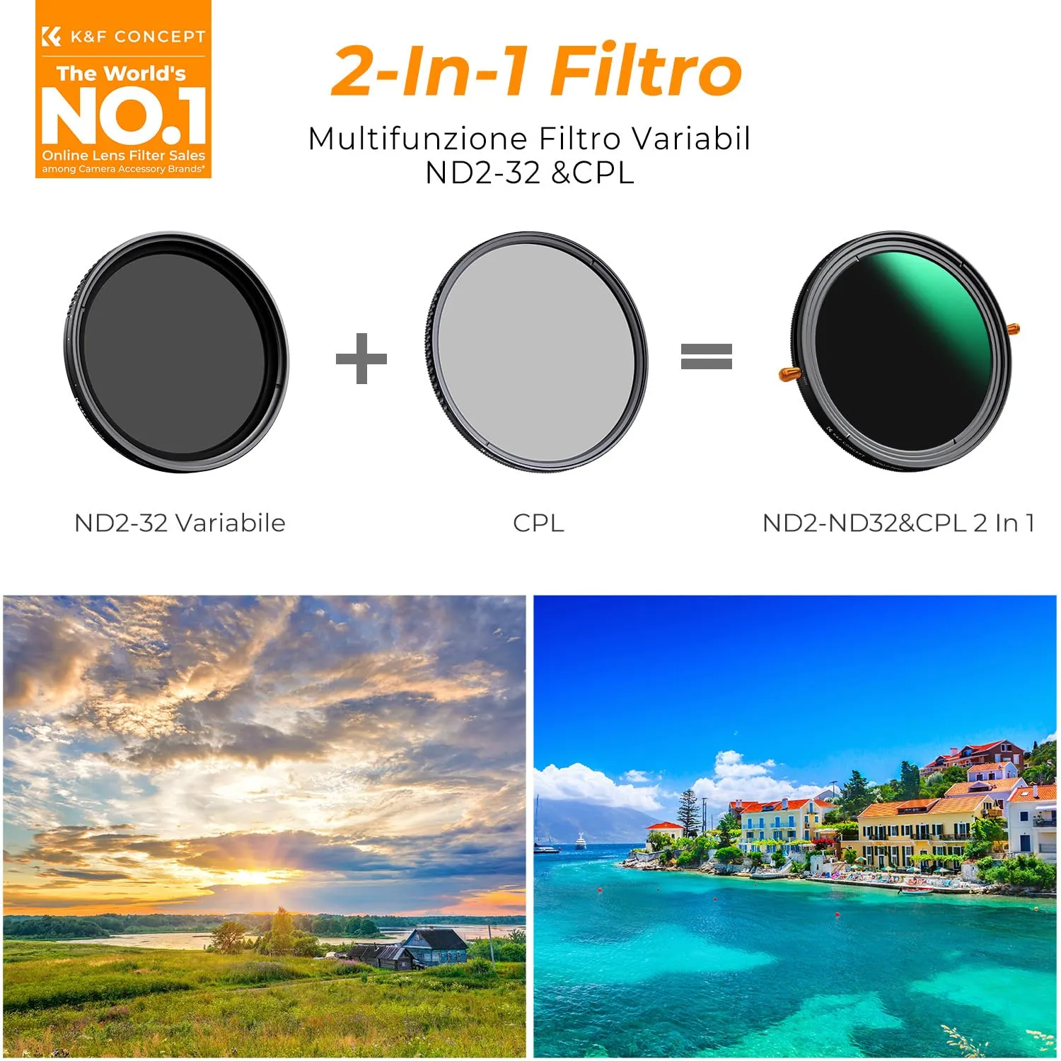 K&F Concept ND2-32 CPL Filtro Variabile 67mm 2 in 1
