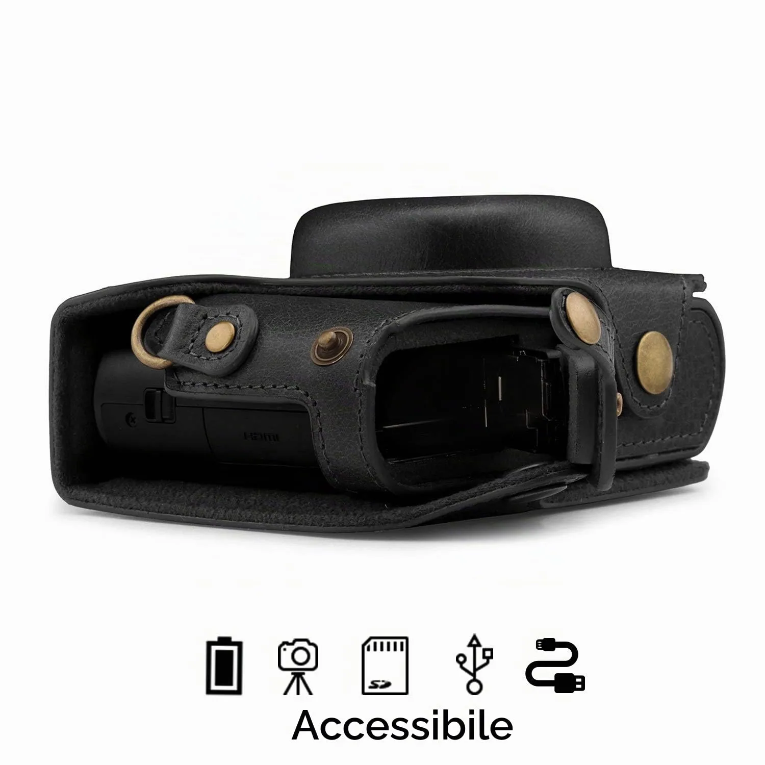 MegaGear Ever Ready custodia pelle nera TZ100 TZ200
